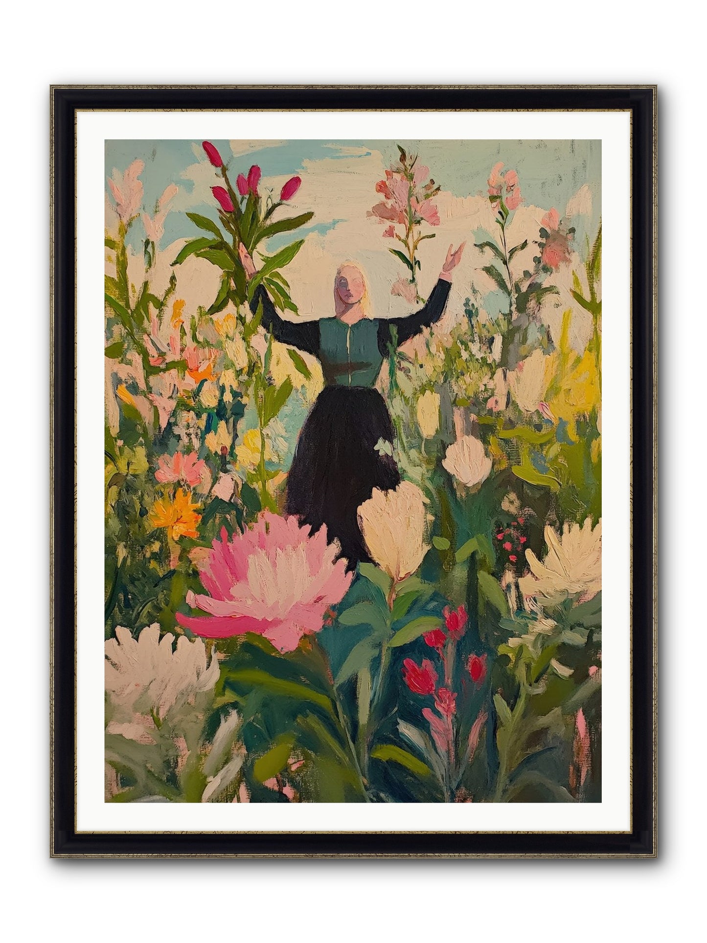 Thistle Lovebird Framed Print - Black & Gold 36x48