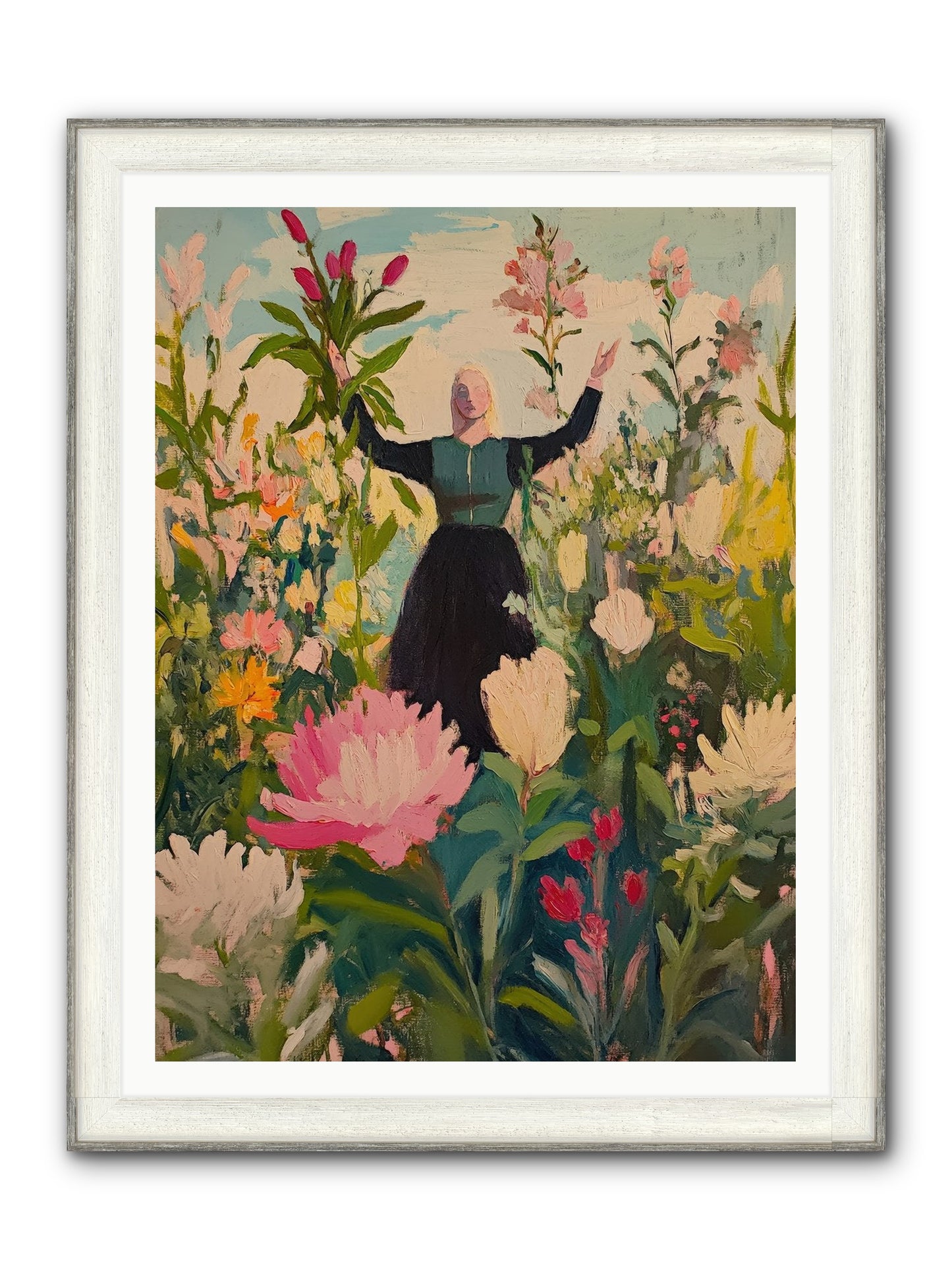 Thistle Lovebird Framed Print - Driftwood White 36x48