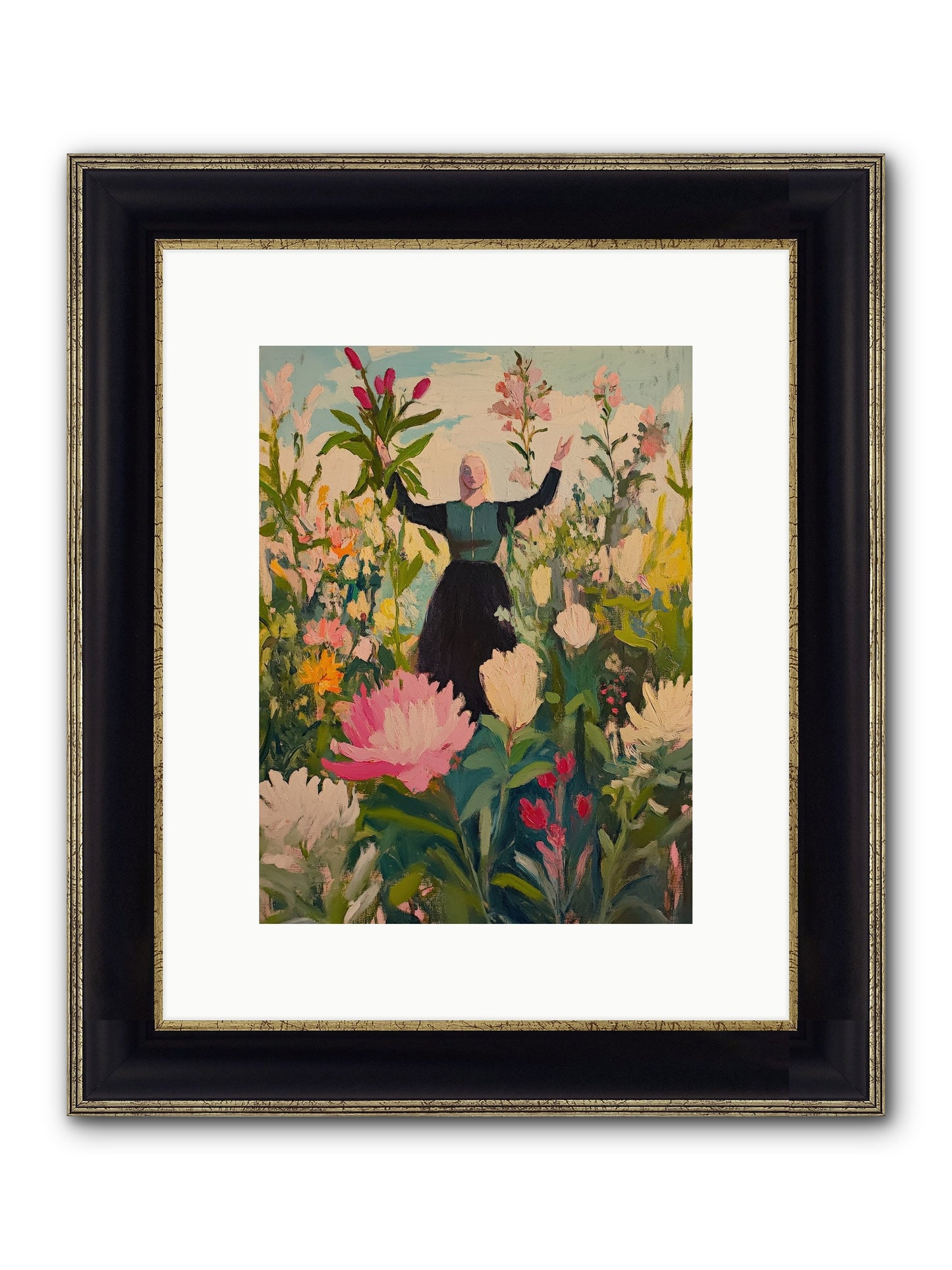 Thistle Lovebird Framed Print - Black & Gold 9x12