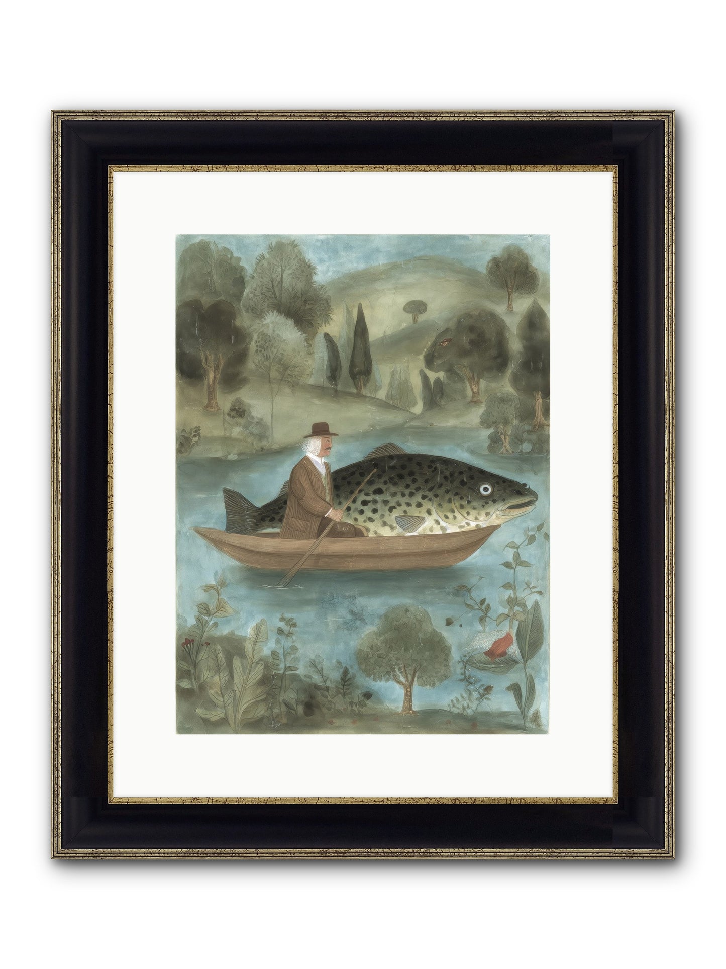 Thoreau's Pond Framed Print - Black & Gold 12x16