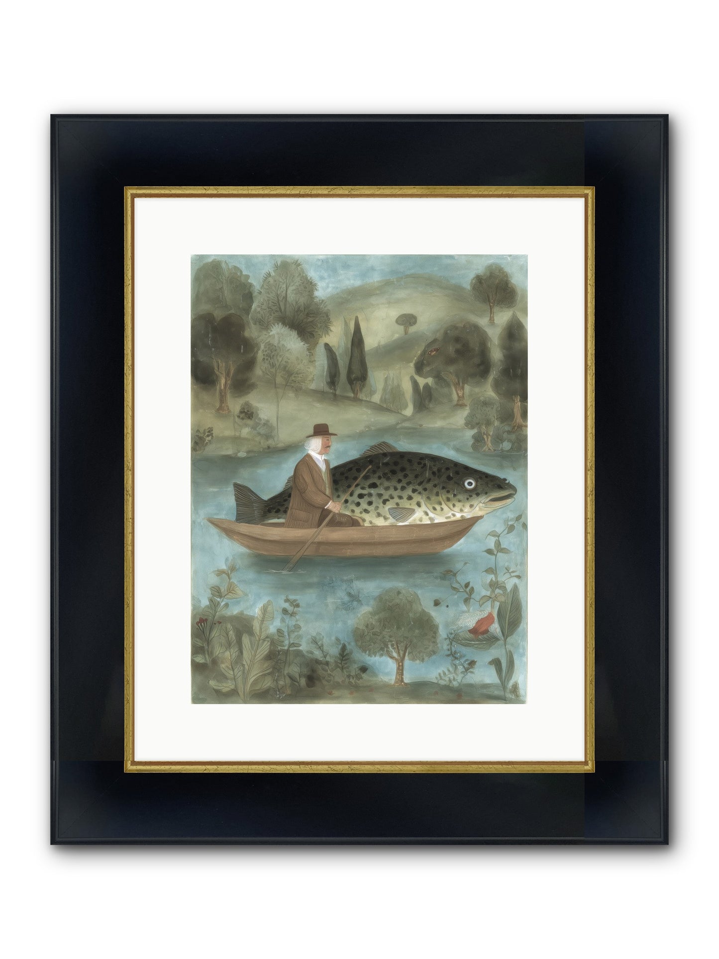 Thoreau's Pond Framed Print - Wide Black w/Gold 12x16