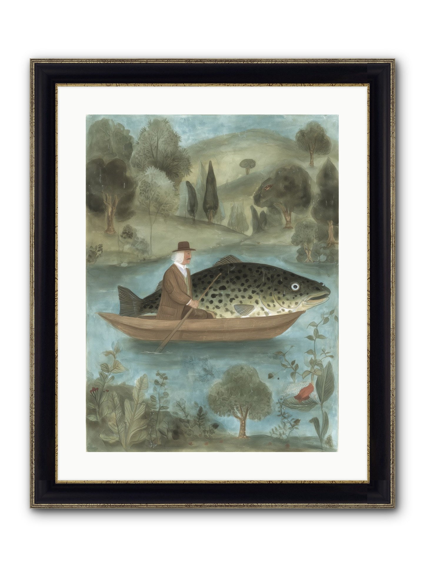 Thoreau's Pond Framed Print - Black & Gold 18x24