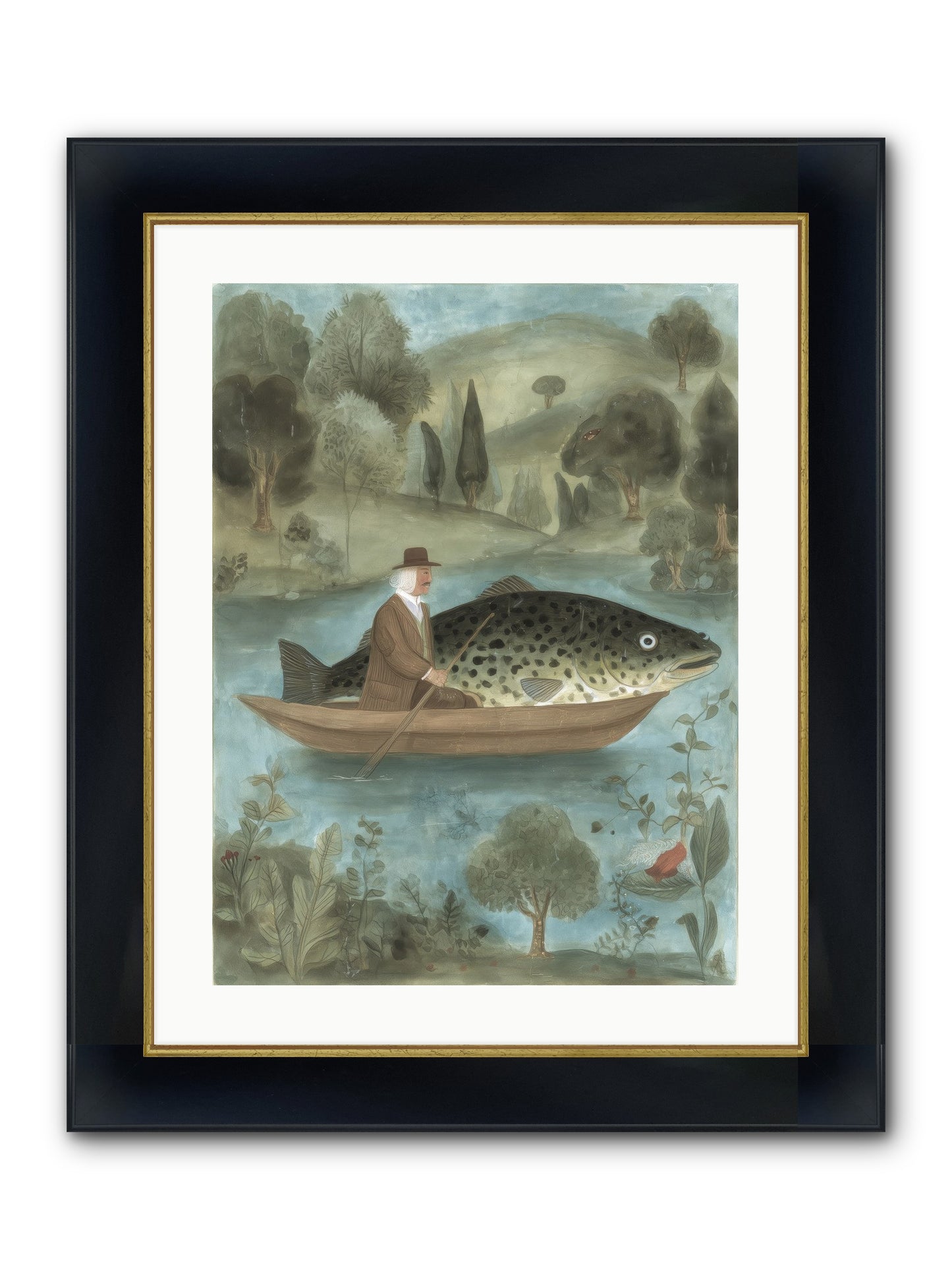 Thoreau's Pond Framed Print - Wide Black w/Gold 18x24