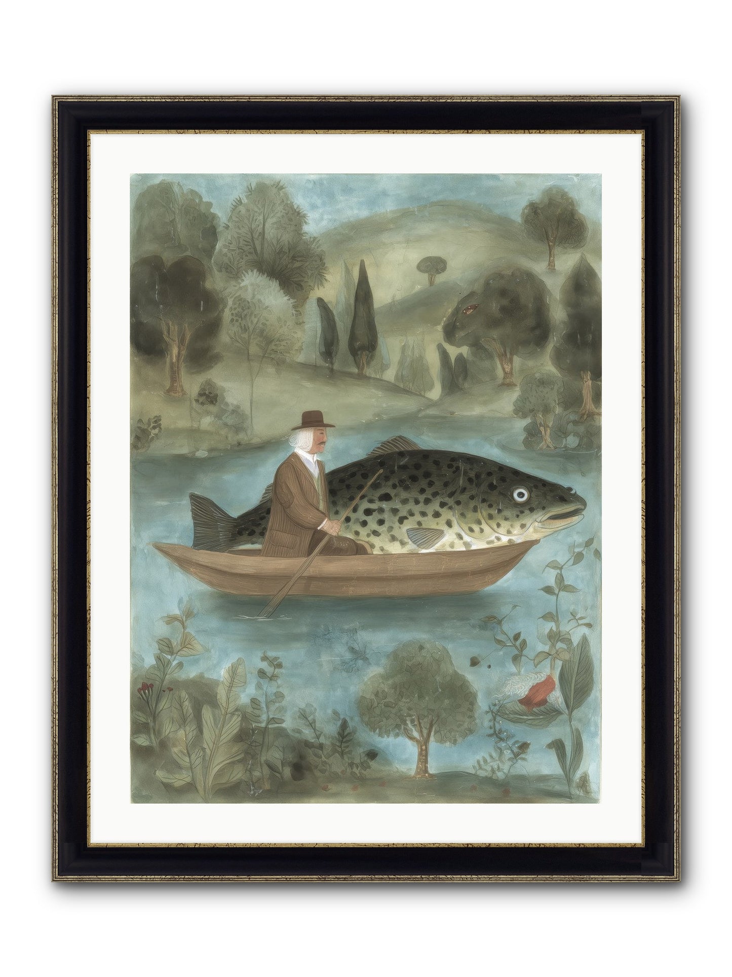 Thoreau's Pond Framed Print - Black & Gold 24x32