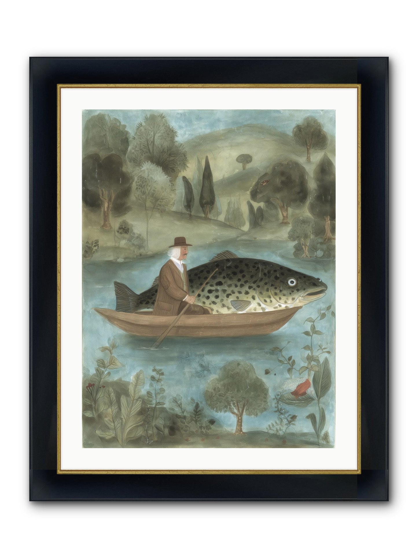 Thoreau's Pond Framed Print - Wide Black w/Gold 24x32