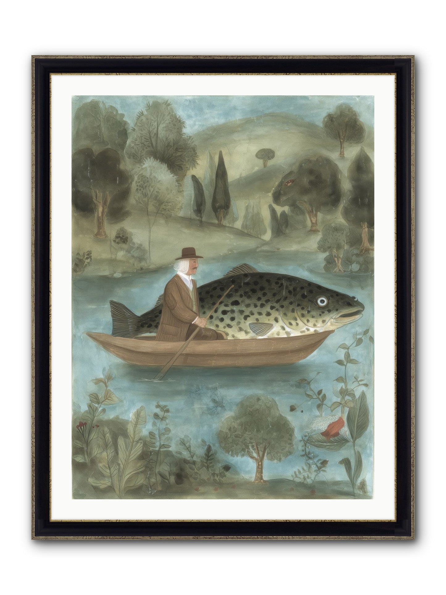 Thoreau's Pond Framed Print - Black & Gold 30x40