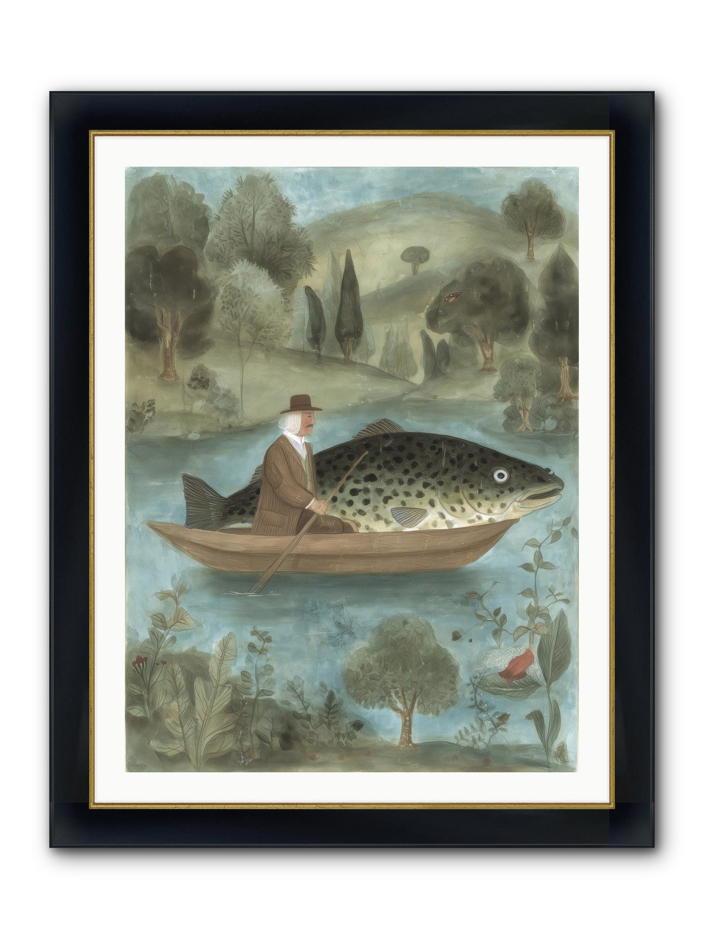 Thoreau's Pond Framed Print - Wide Black w/Gold 30x40