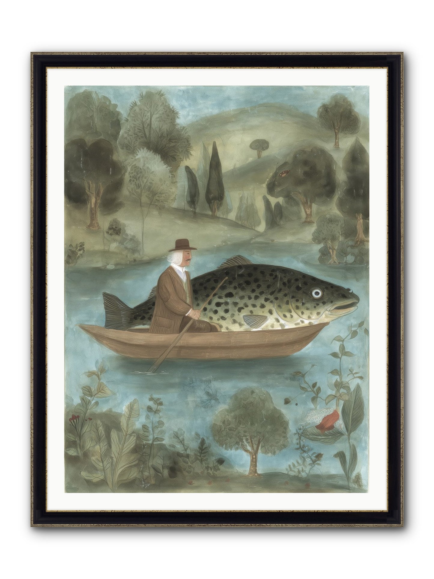 Thoreau's Pond Framed Print - Black & Gold 36x48