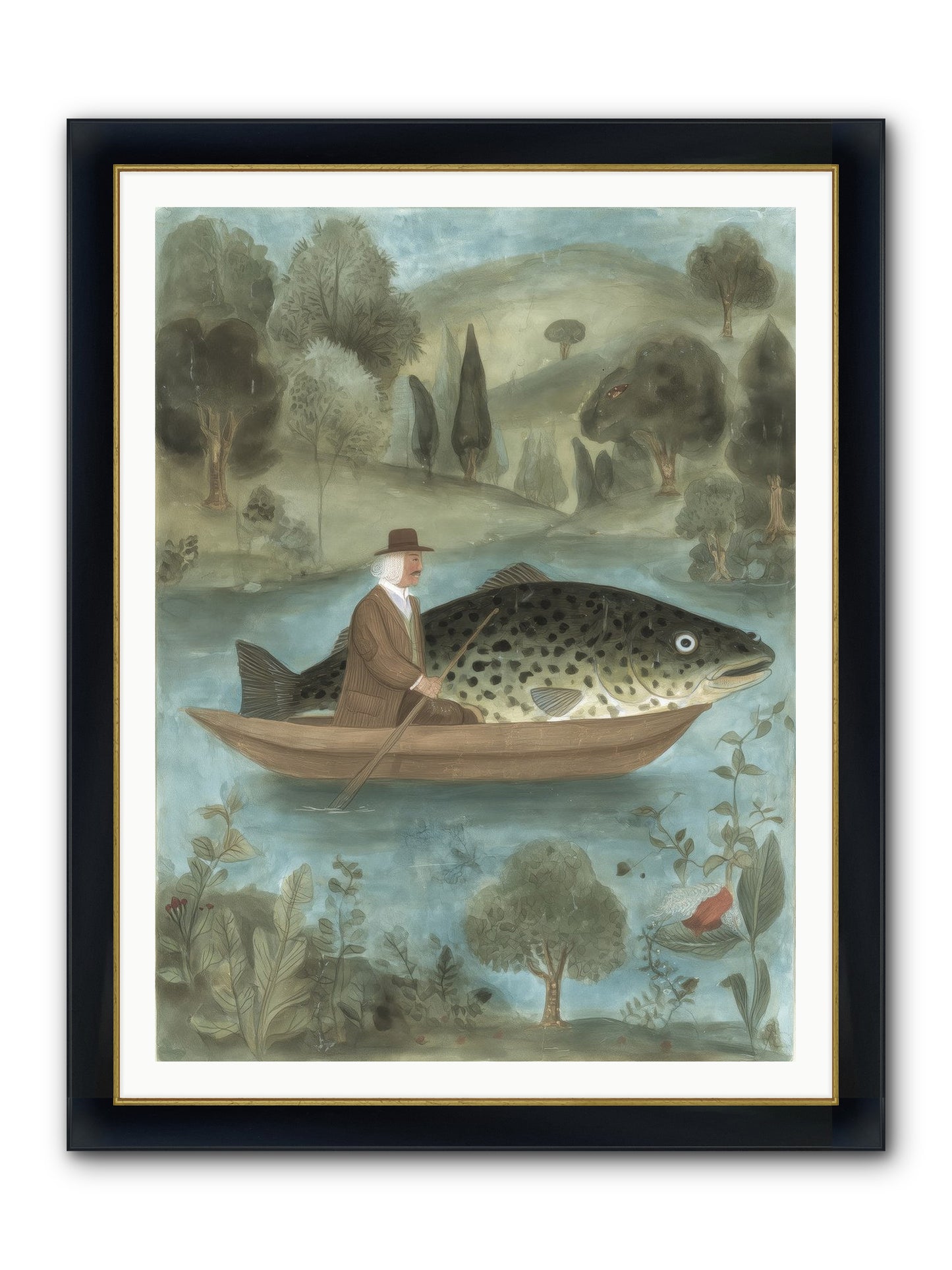 Thoreau's Pond Framed Print - Wide Black w/Gold 36x48