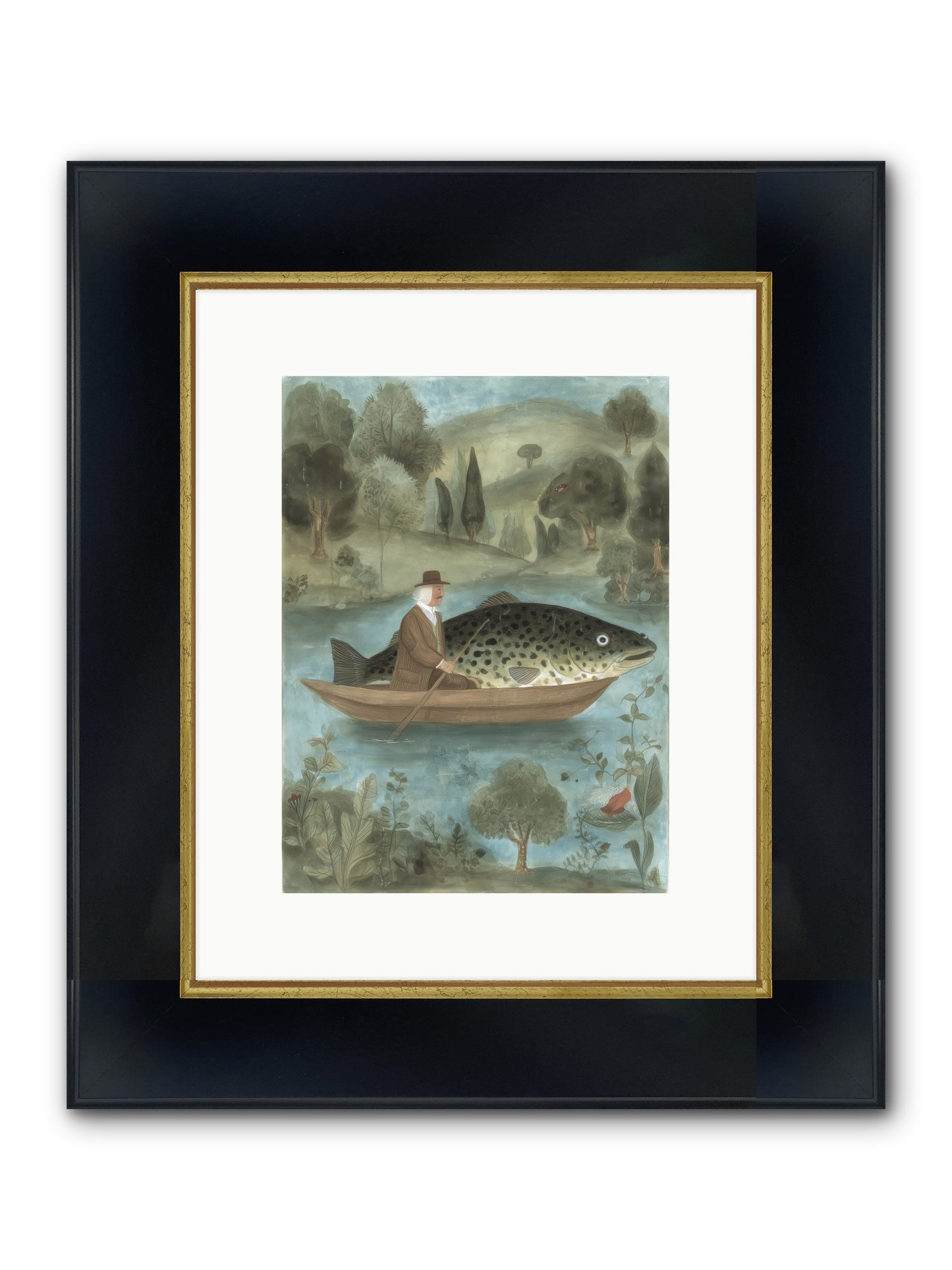 Thoreau's Pond Framed Print - Wide Black w/Gold 9x12