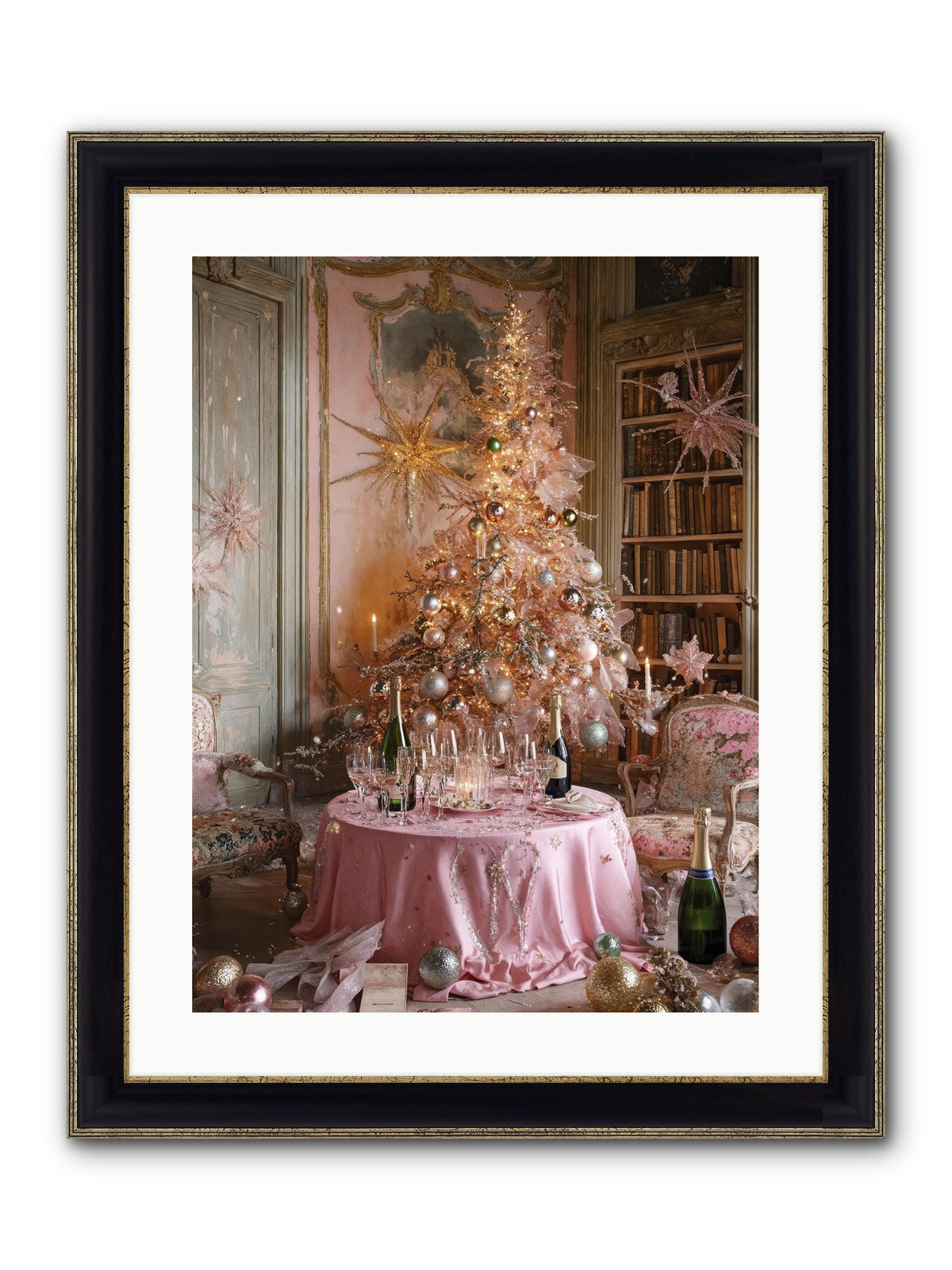 Through The Snowglobe Framed Print - Black & Gold 18x24