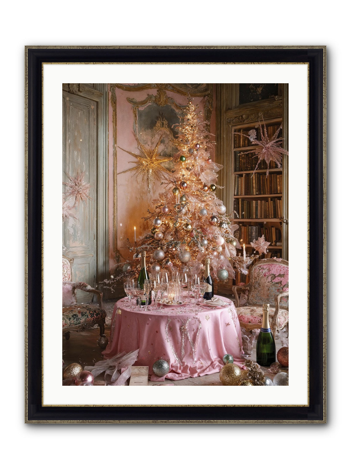 Through The Snowglobe Framed Print - Black & Gold 24x32