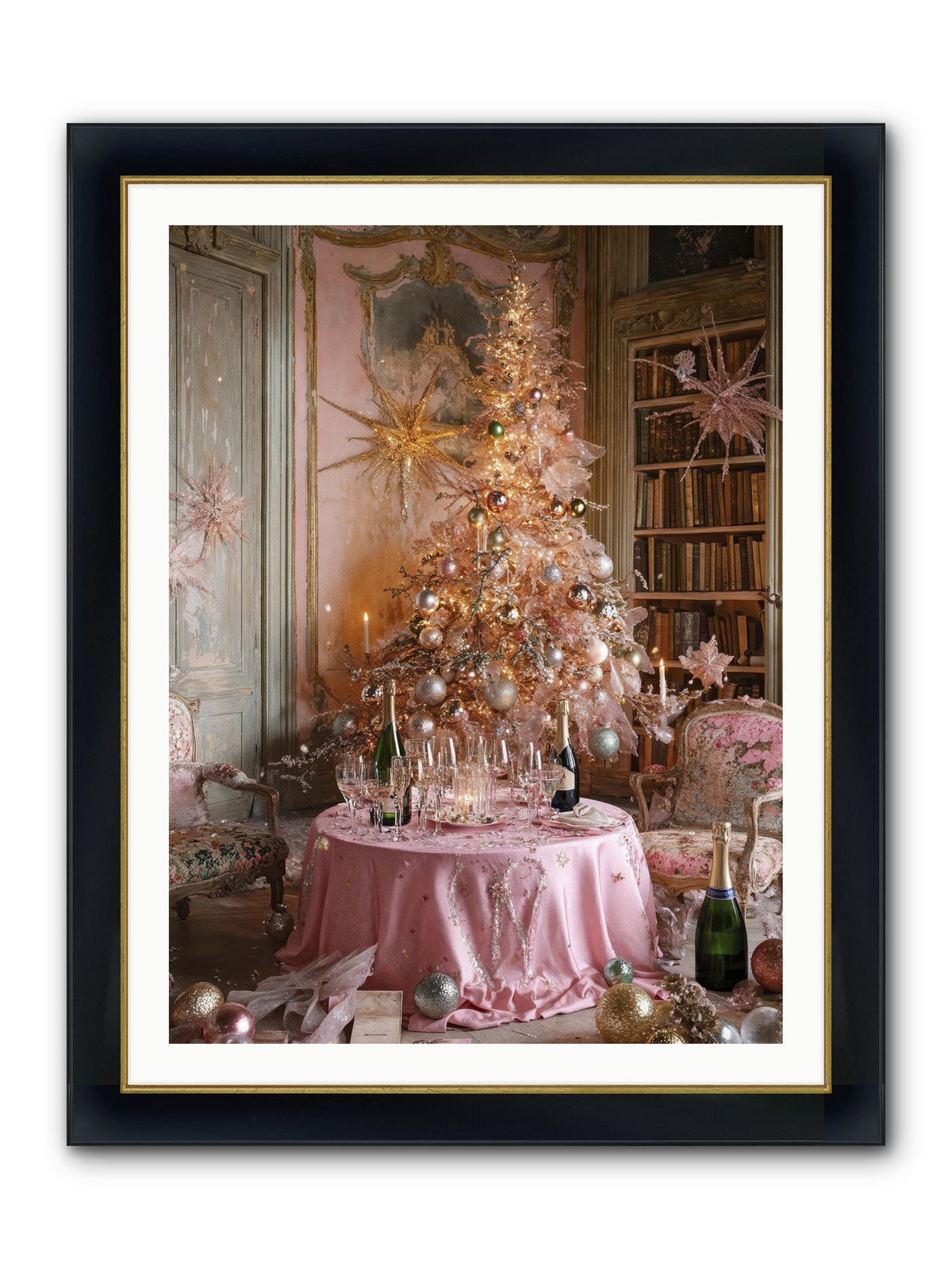 Through The Snowglobe Framed Print - Wide Black w/Gold 30x40