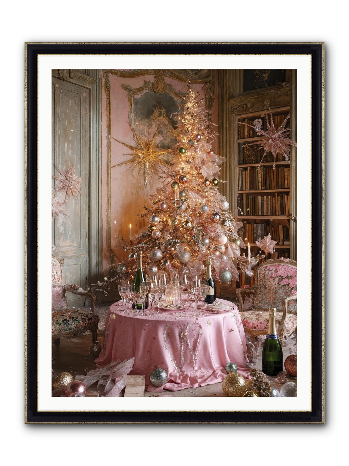 Through The Snowglobe Framed Print - Black & Gold 36x48