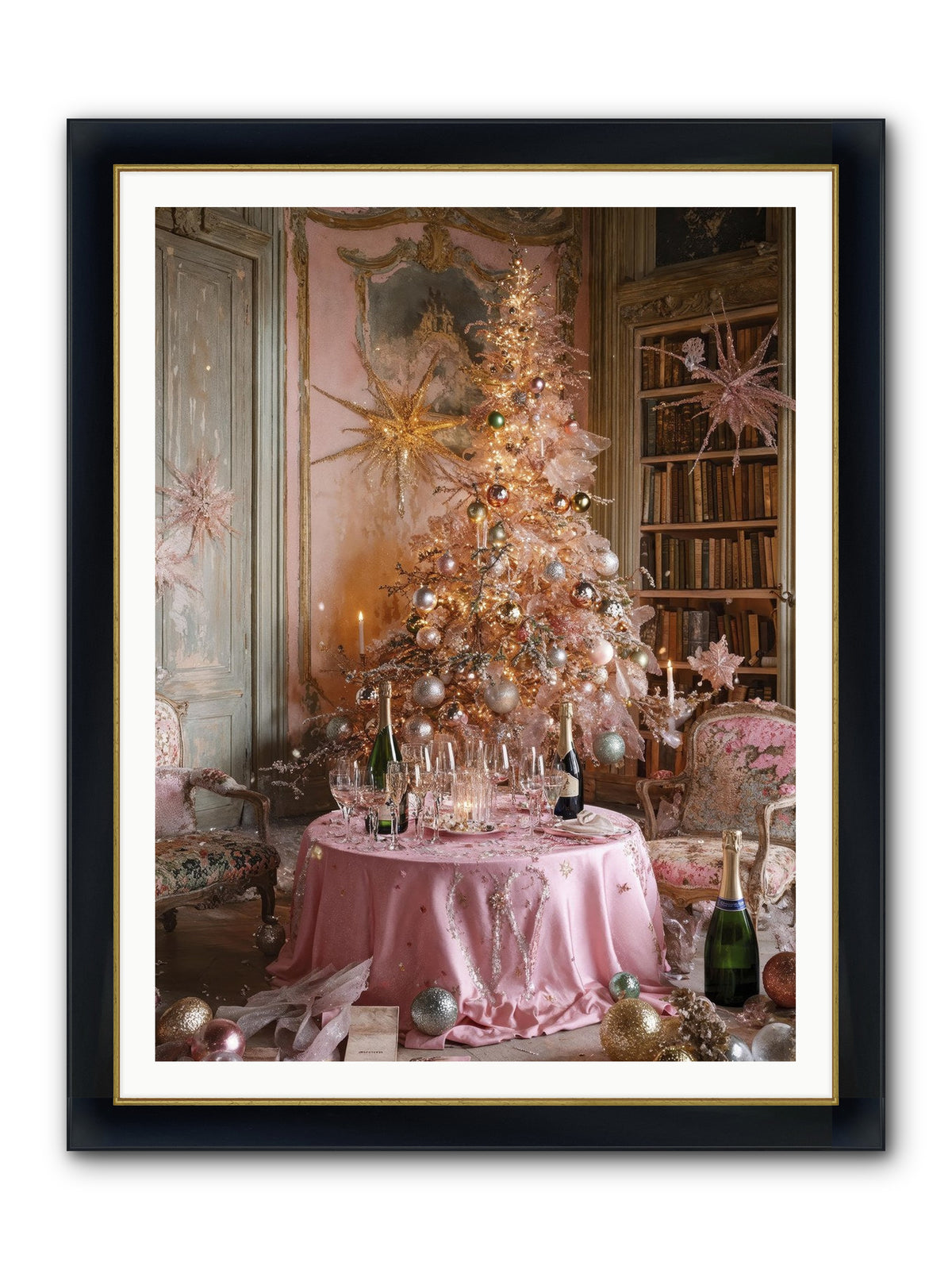 Through The Snowglobe Framed Print - Wide Black w/Gold 36x48