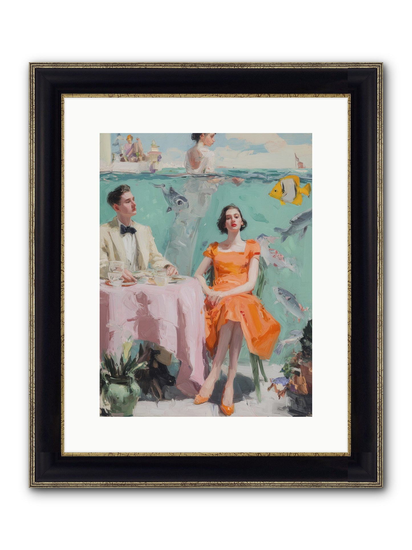 Tidal Cocktails Framed Print - Black & Gold 12x16
