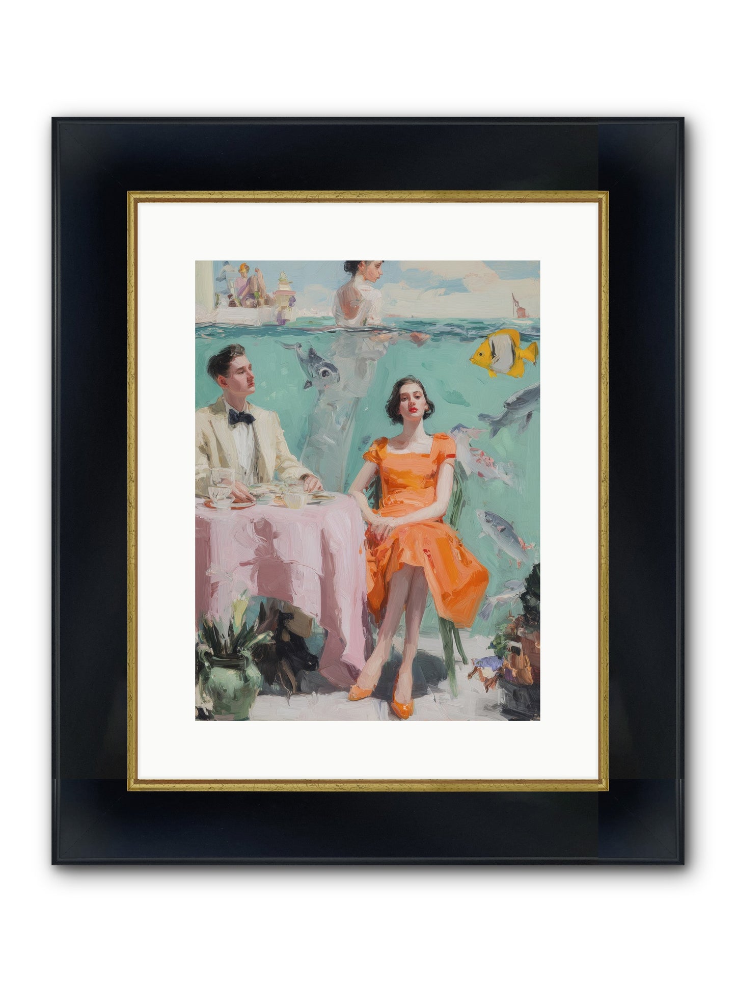 Tidal Cocktails Framed Print - Wide Black w/Gold 12x16
