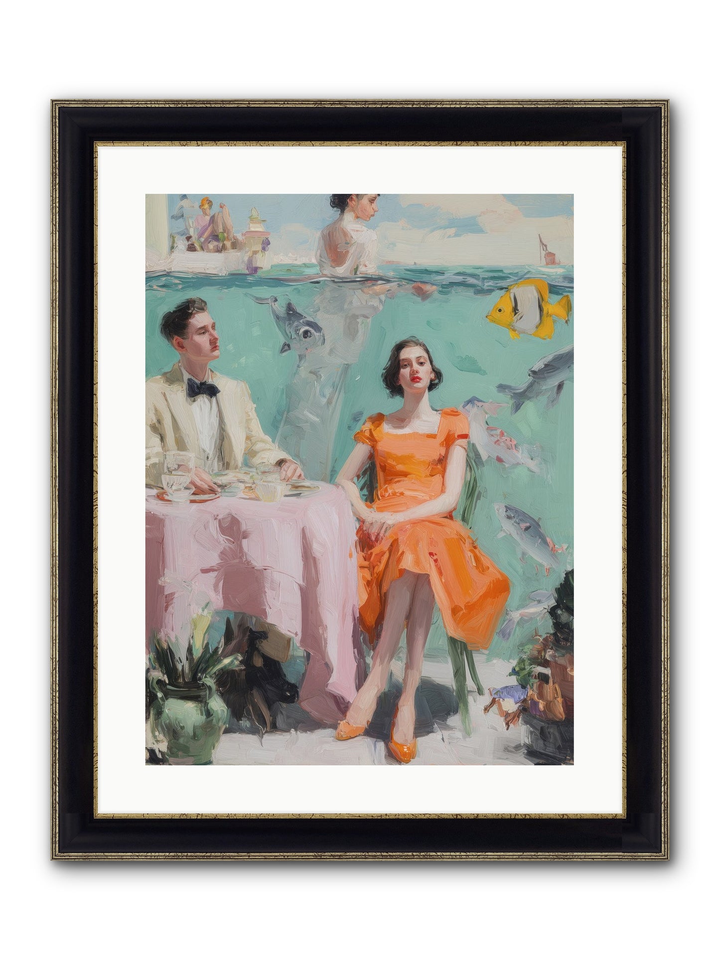 Tidal Cocktails Framed Print - Black & Gold 18x24
