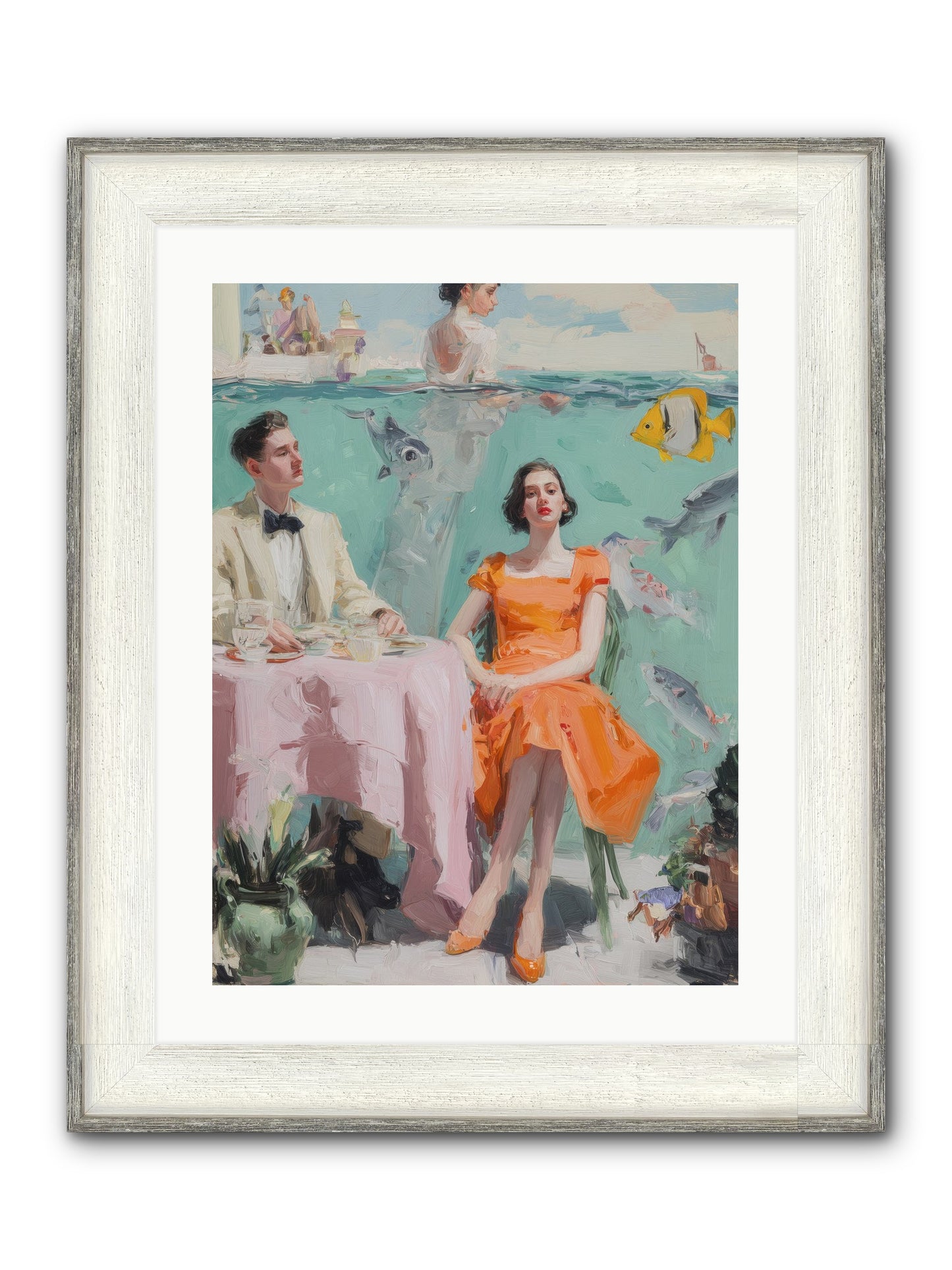 Tidal Cocktails Framed Print - Driftwood White 18x24