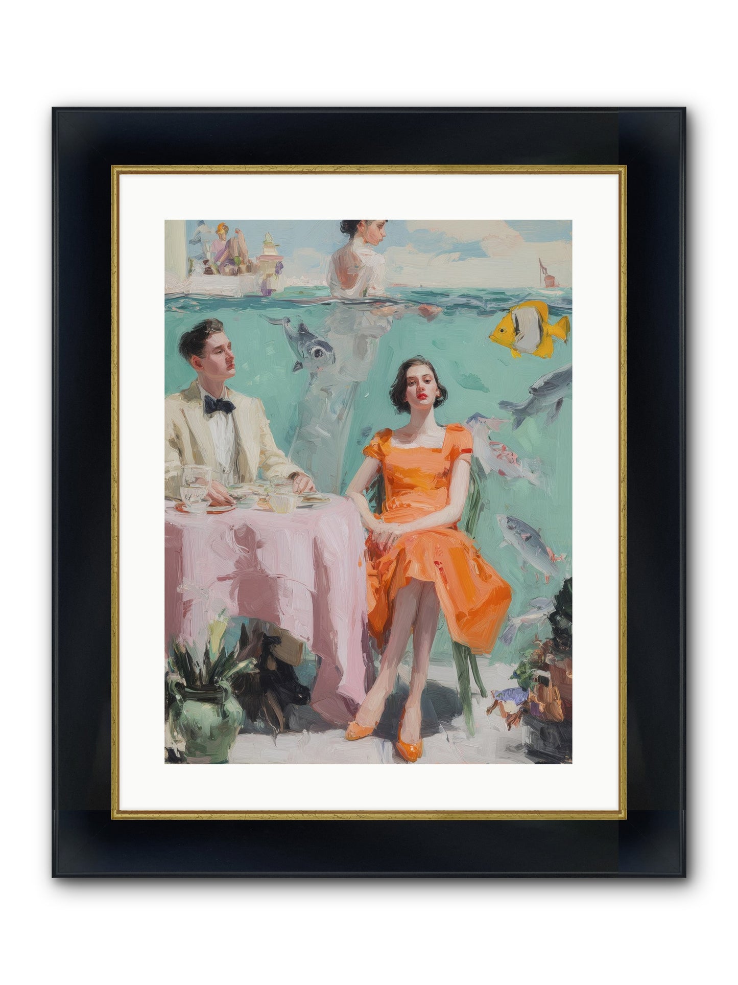 Tidal Cocktails Framed Print - Wide Black w/Gold 18x24