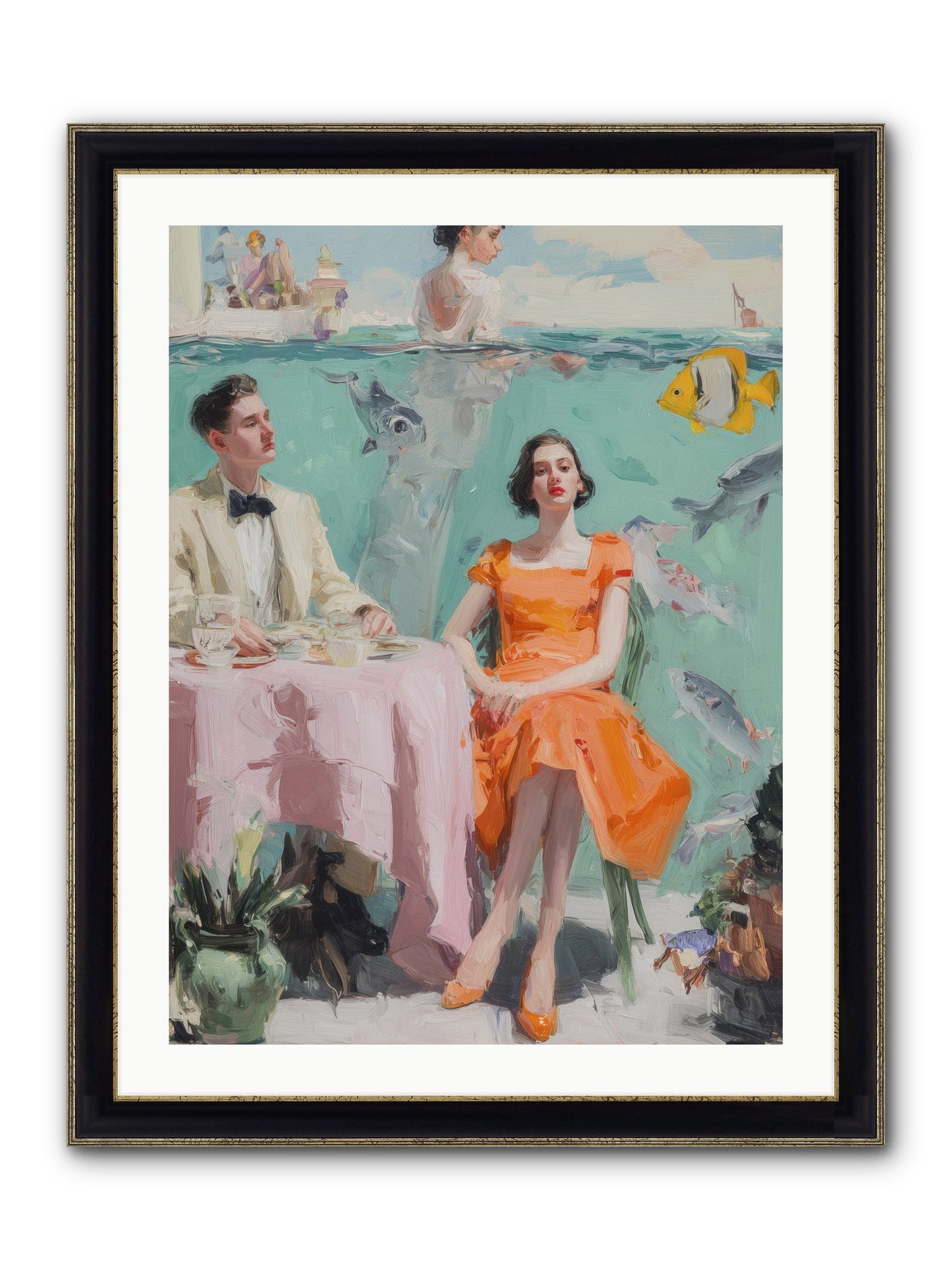 Tidal Cocktails Framed Print - Black & Gold 24x32