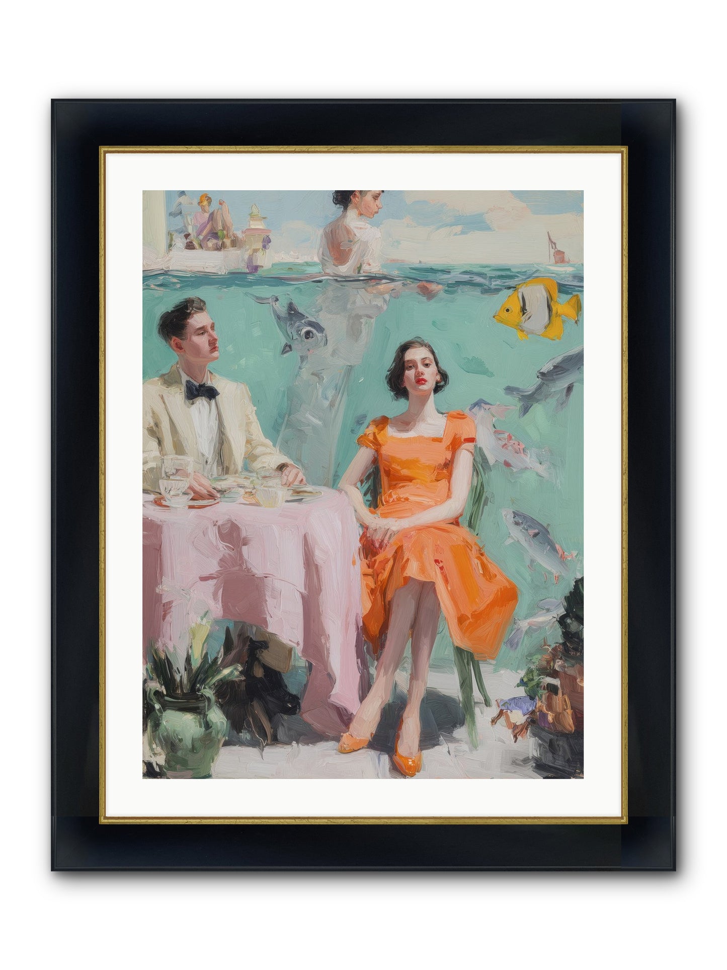Tidal Cocktails Framed Print - Wide Black w/Gold 24x32