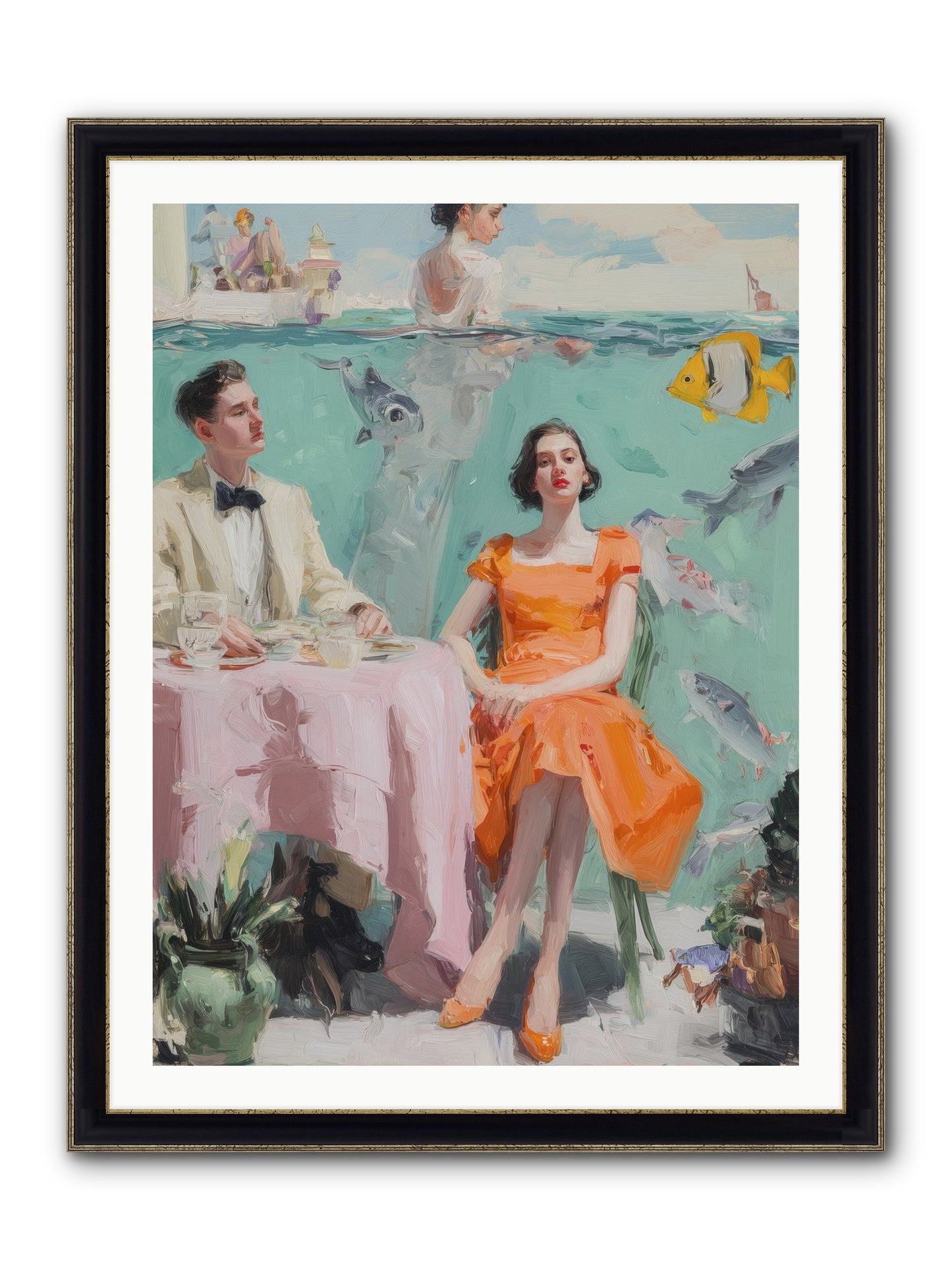 Tidal Cocktails Framed Print - Black & Gold 30x40