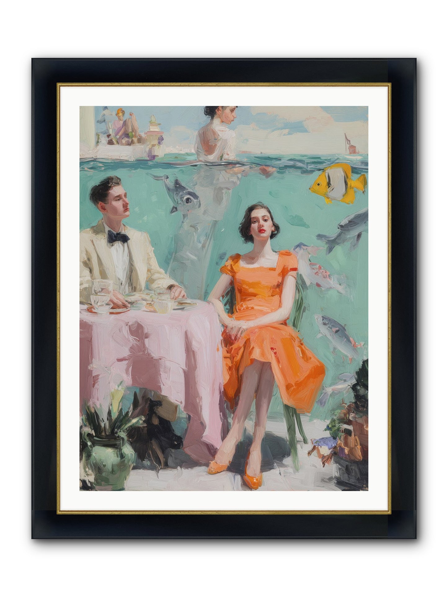 Tidal Cocktails Framed Print - Wide Black w/Gold 30x40