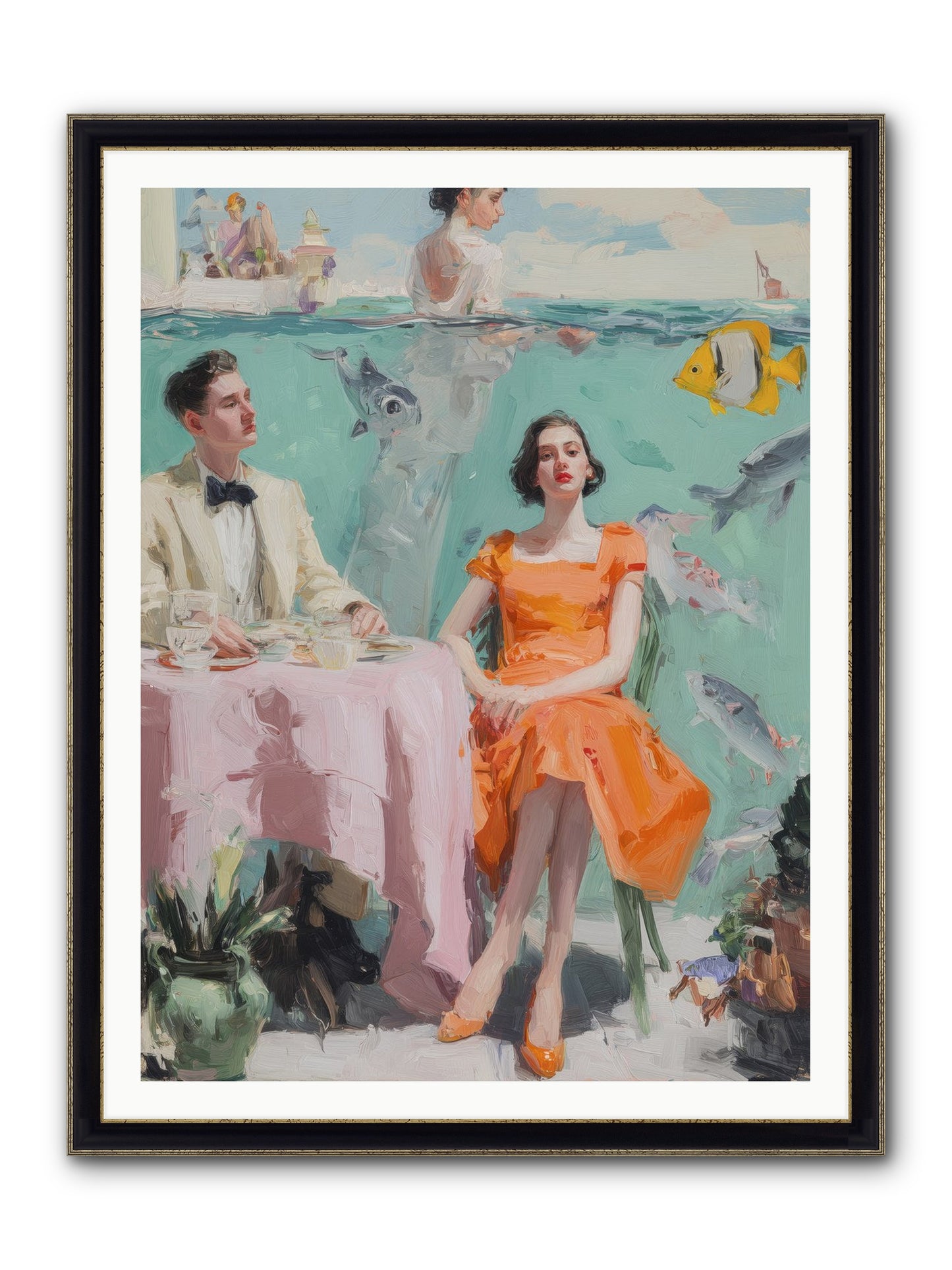 Tidal Cocktails Framed Print - Black & Gold 36x48