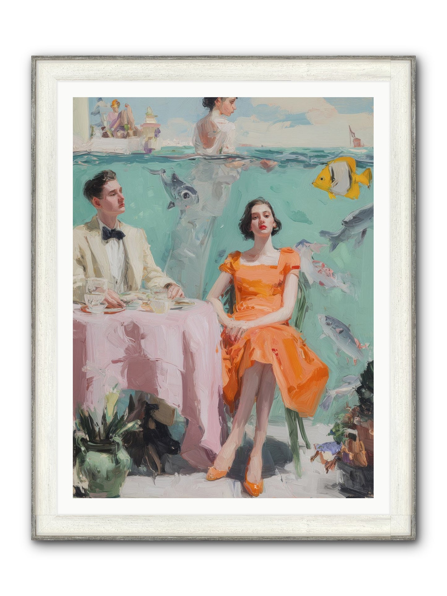 Tidal Cocktails Framed Print - Driftwood White 36x48