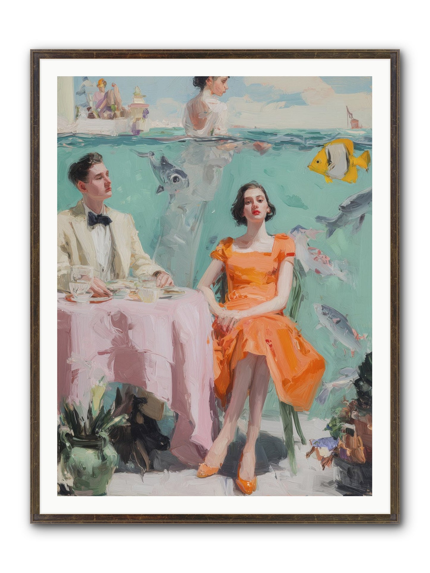 Tidal Cocktails Framed Print - Slimwoods Black/Gold 36x48