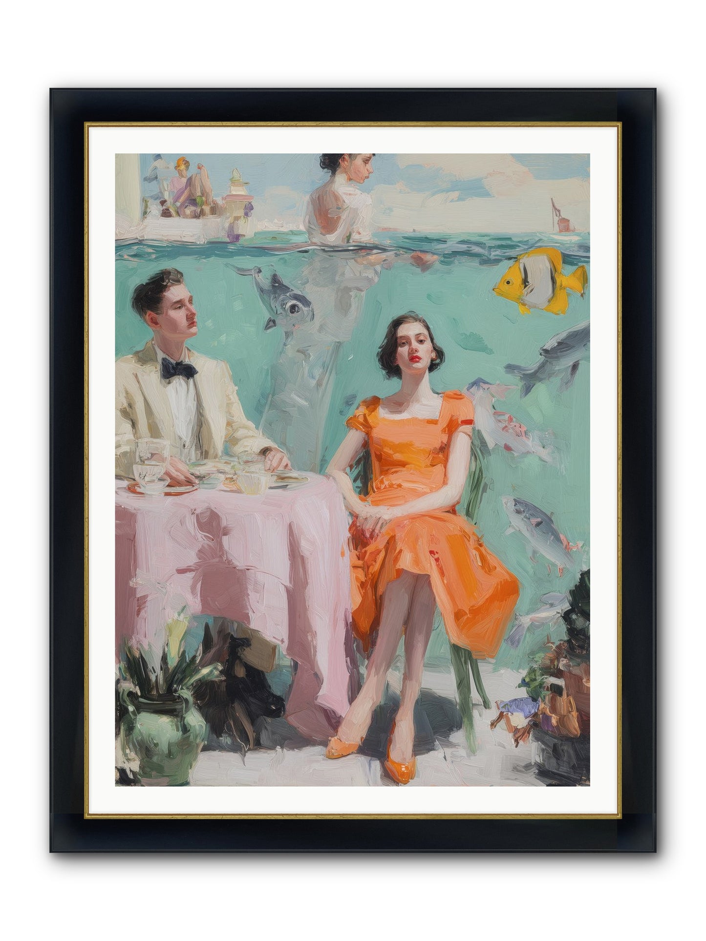 Tidal Cocktails Framed Print - Wide Black w/Gold 36x48
