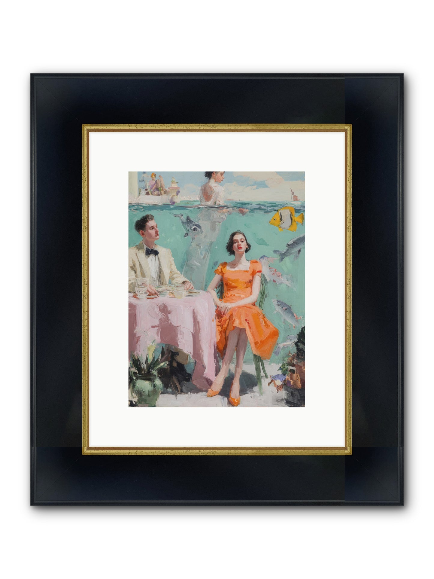 Tidal Cocktails Framed Print - Wide Black w/Gold 9x12