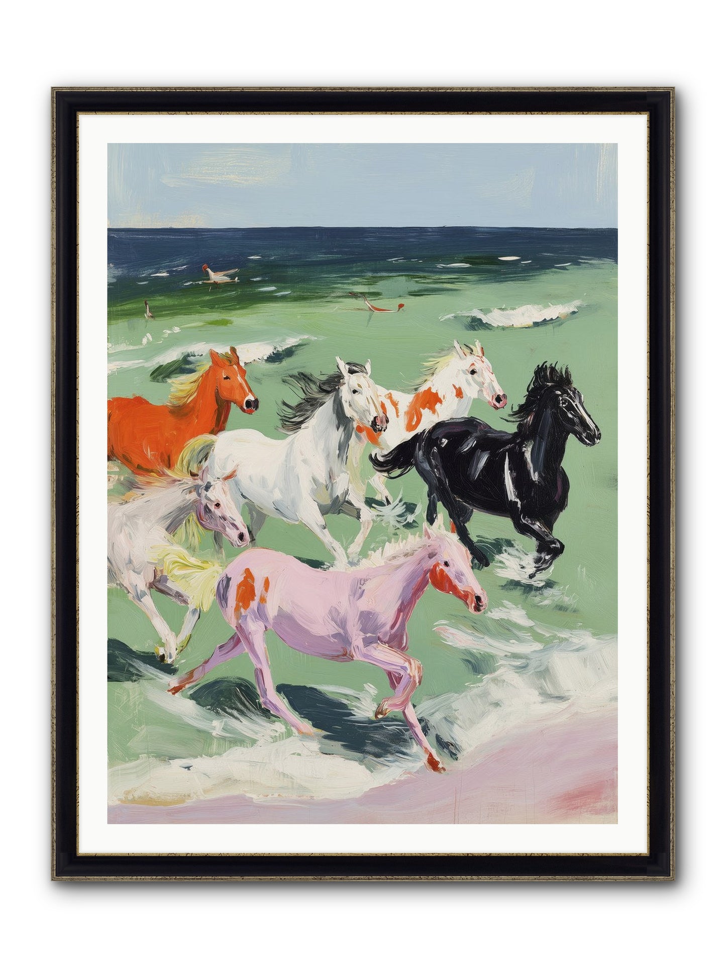 Tidal Rush Framed Print - Black & Gold 36x48