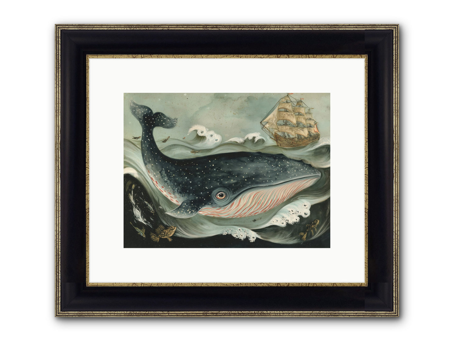 Tidal Tune Framed Print - Black & Gold 12x9