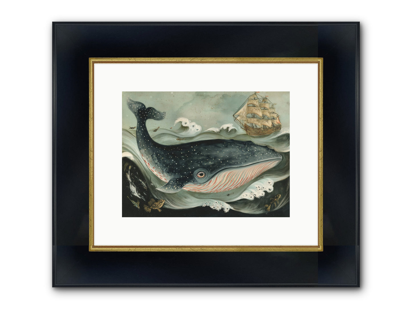 Tidal Tune Framed Print - Wide Black w/Gold 12x9
