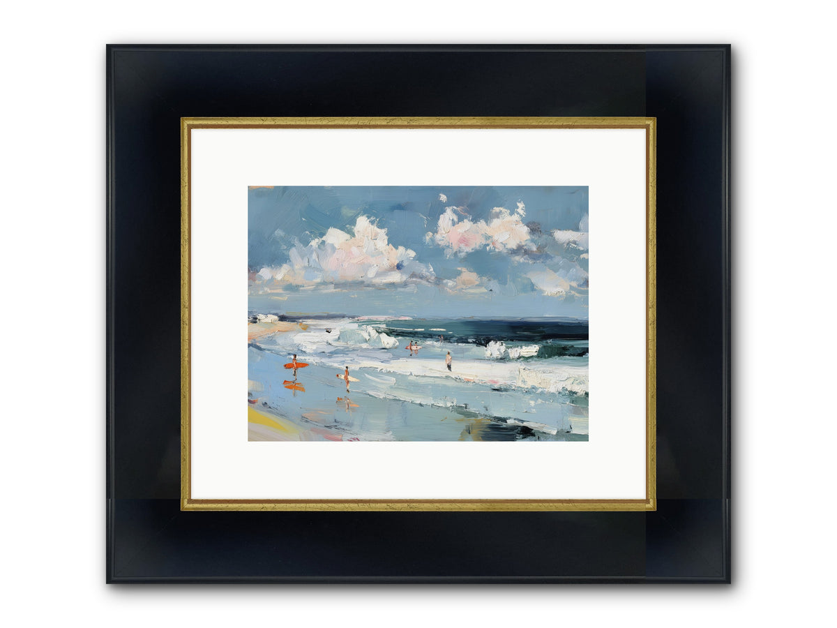 Tide Riders Framed Print - Wide Black w/Gold 12x9