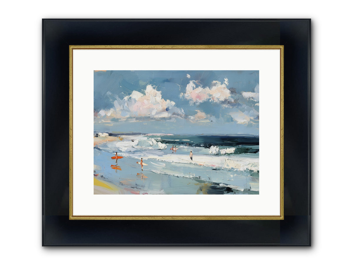 Tide Riders Framed Print - Wide Black w/Gold 16x12