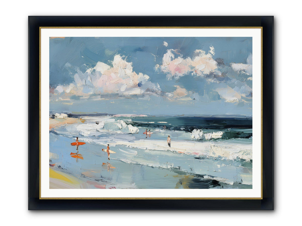 Tide Riders Framed Print - Wide Black w/Gold 48x36