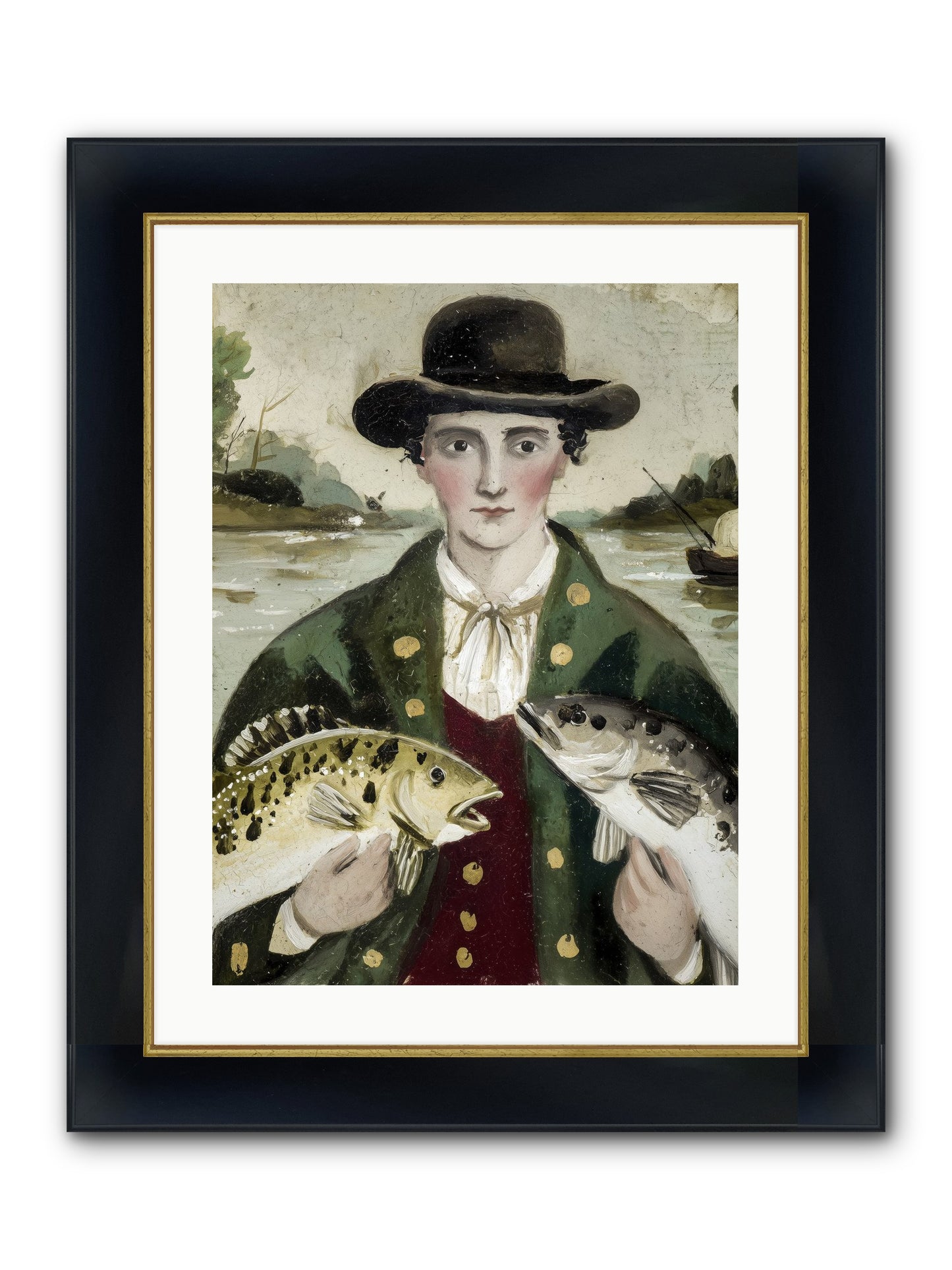 Tide Walker Framed Print - Wide Black w/Gold 18x24
