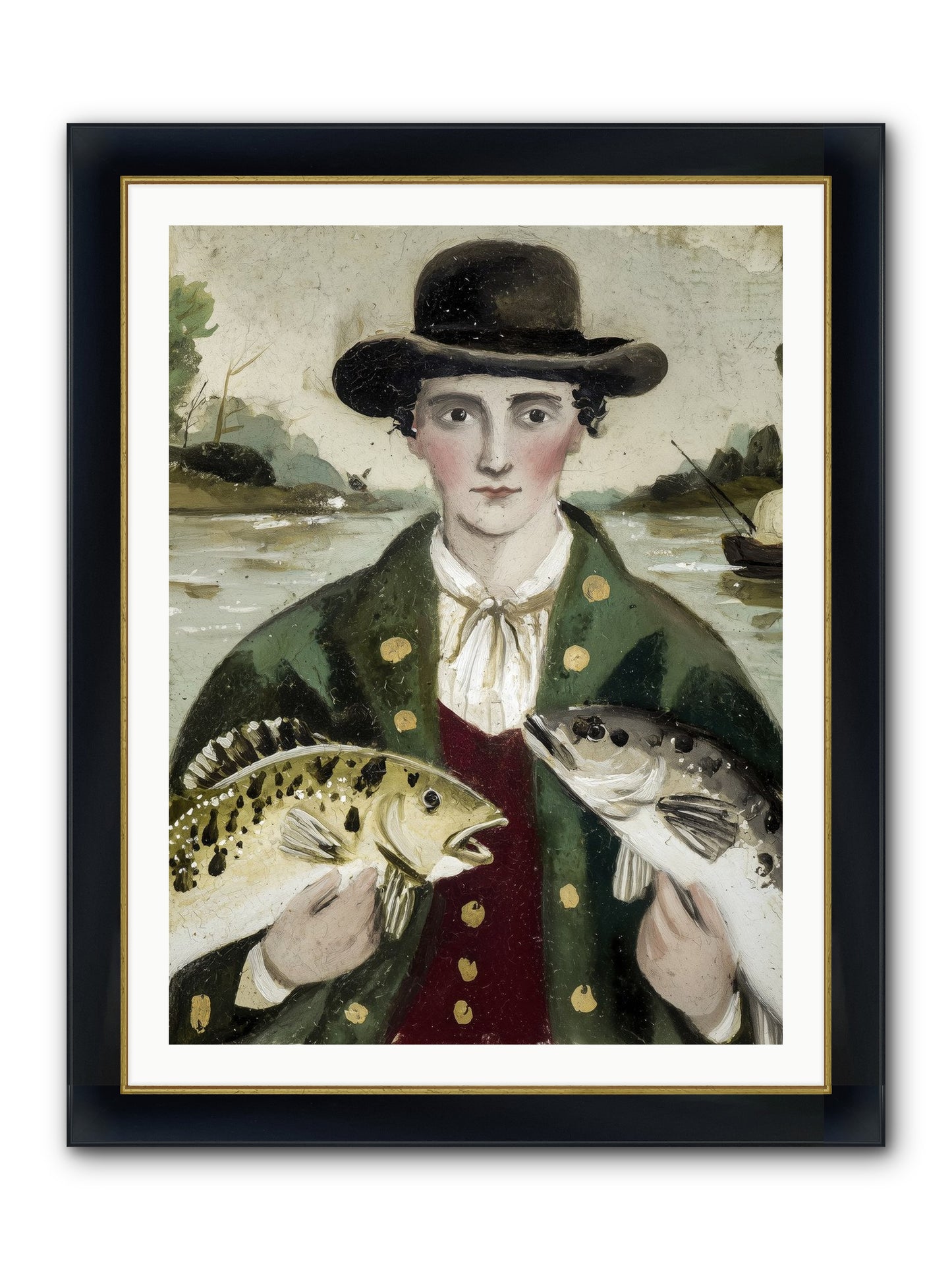 Tide Walker Framed Print - Wide Black w/Gold 30x40