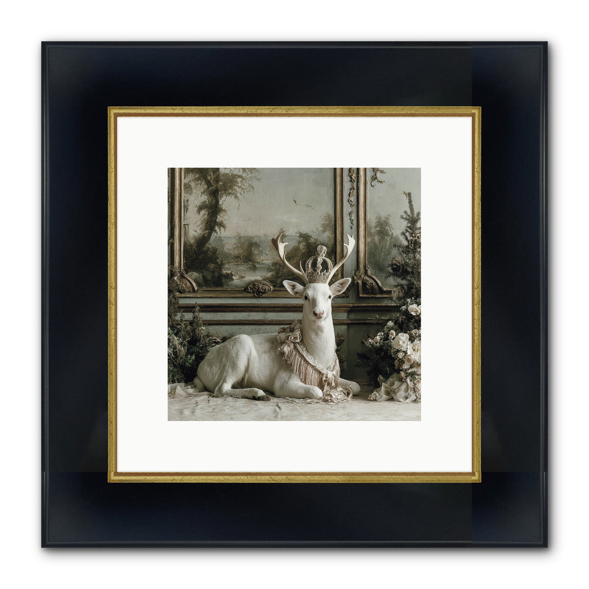 Tranquil In Tinsel & Frost Framed Print - Wide Black w/Gold 10x10