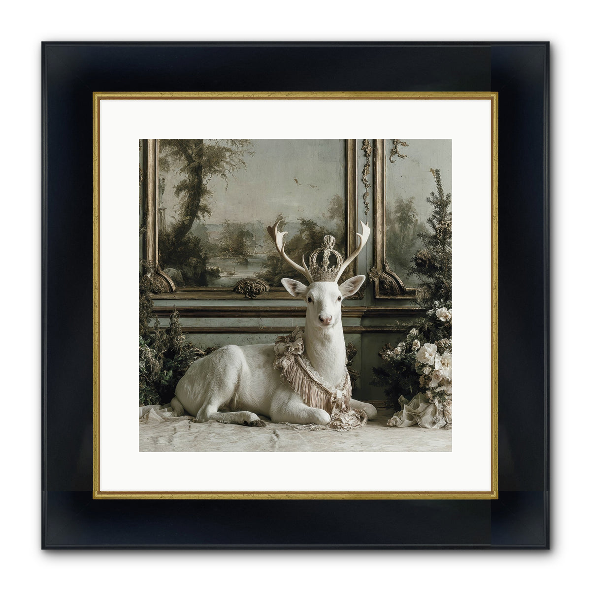 Tranquil In Tinsel & Frost Framed Print - Wide Black w/Gold 16x16