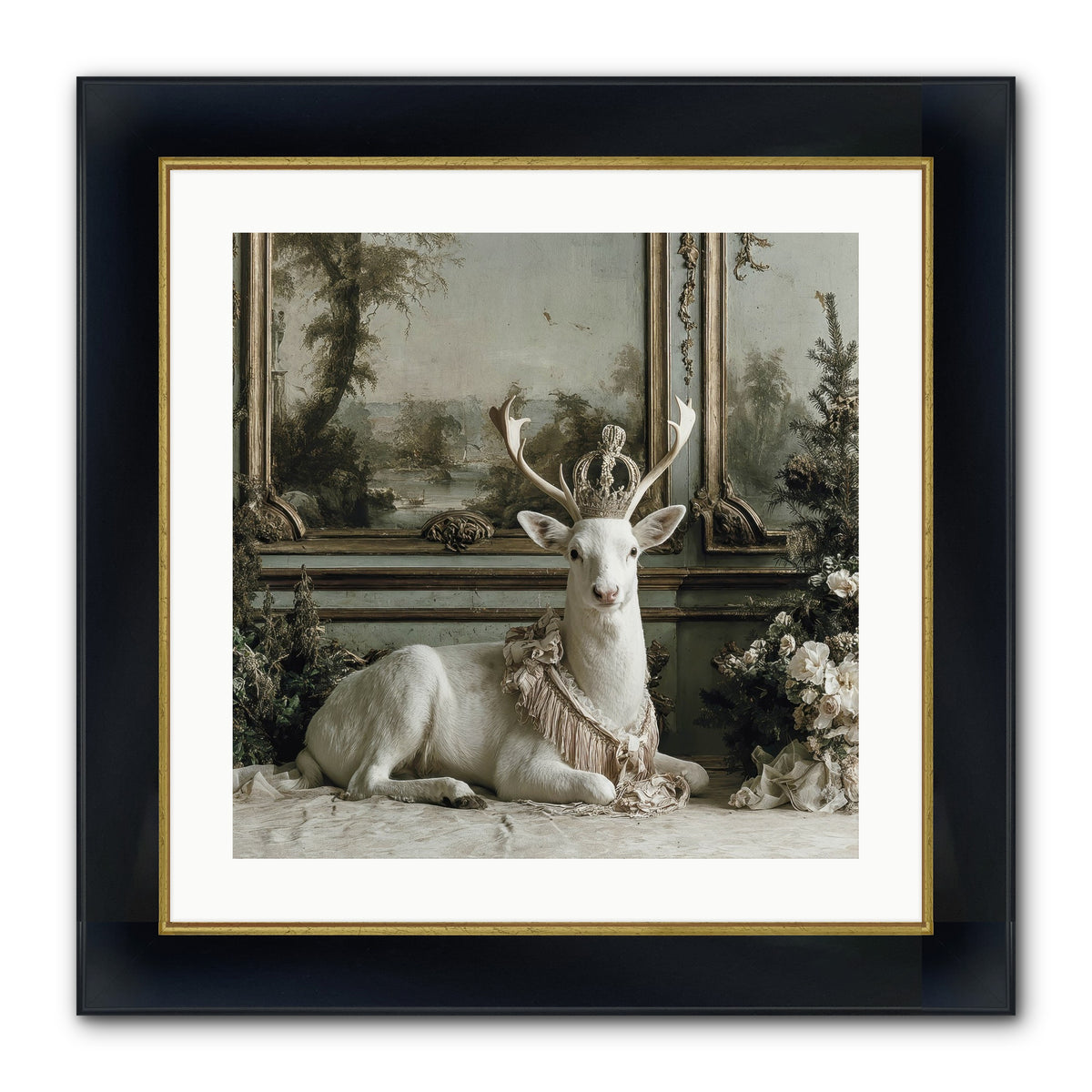 Tranquil In Tinsel & Frost Framed Print - Wide Black w/Gold 20x20