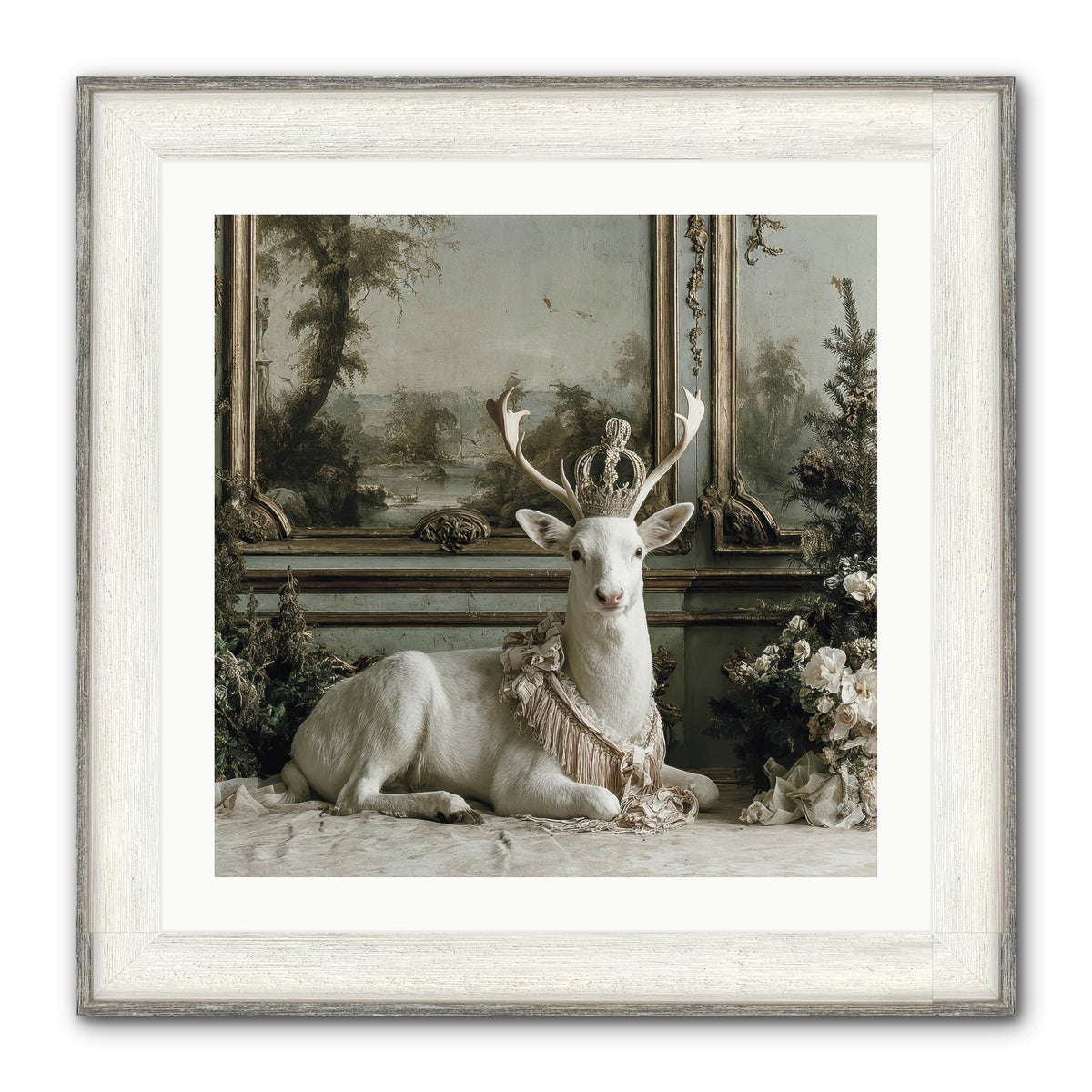 Tranquil In Tinsel & Frost Framed Print - Driftwood White 24x24