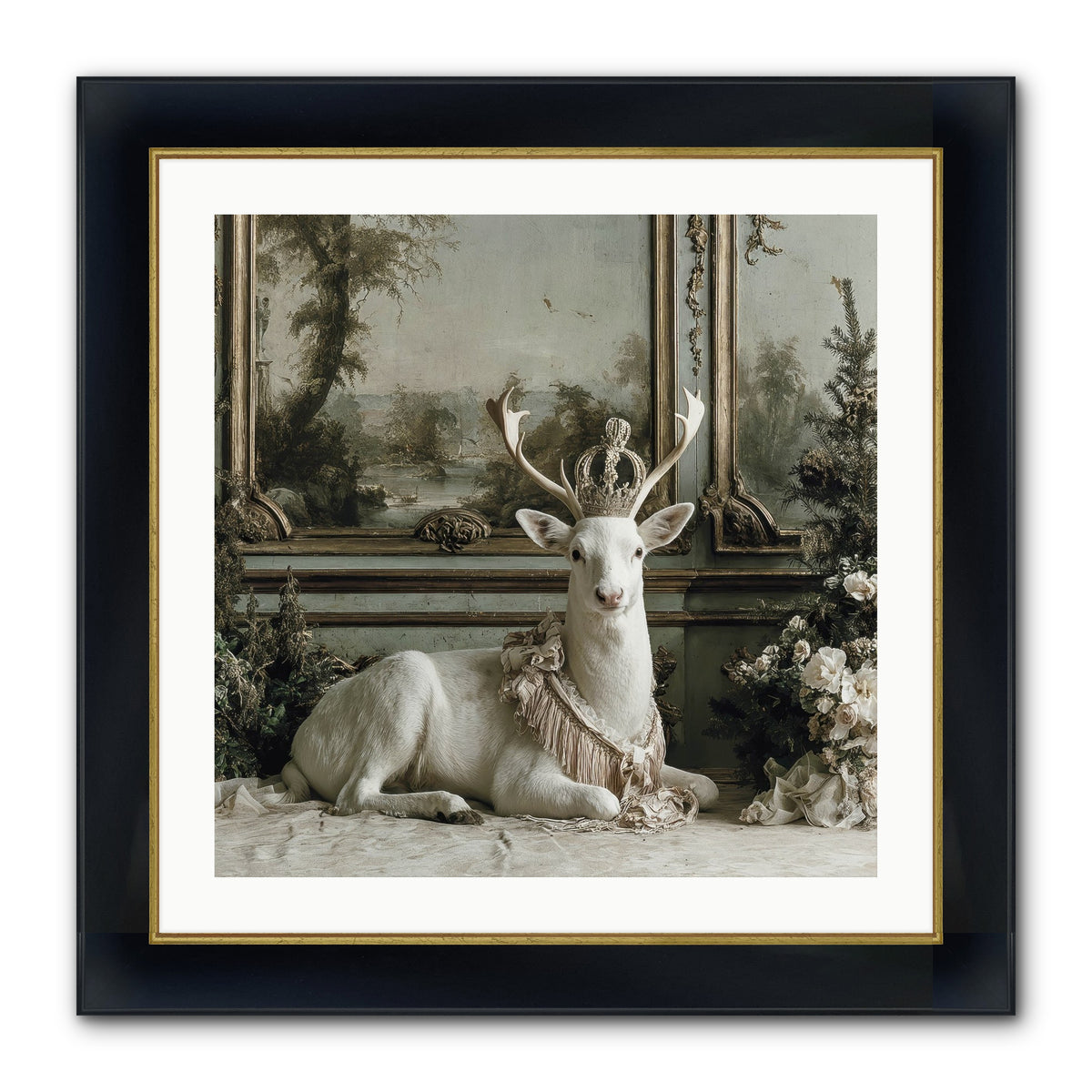 Tranquil In Tinsel & Frost Framed Print - Wide Black w/Gold 24x24
