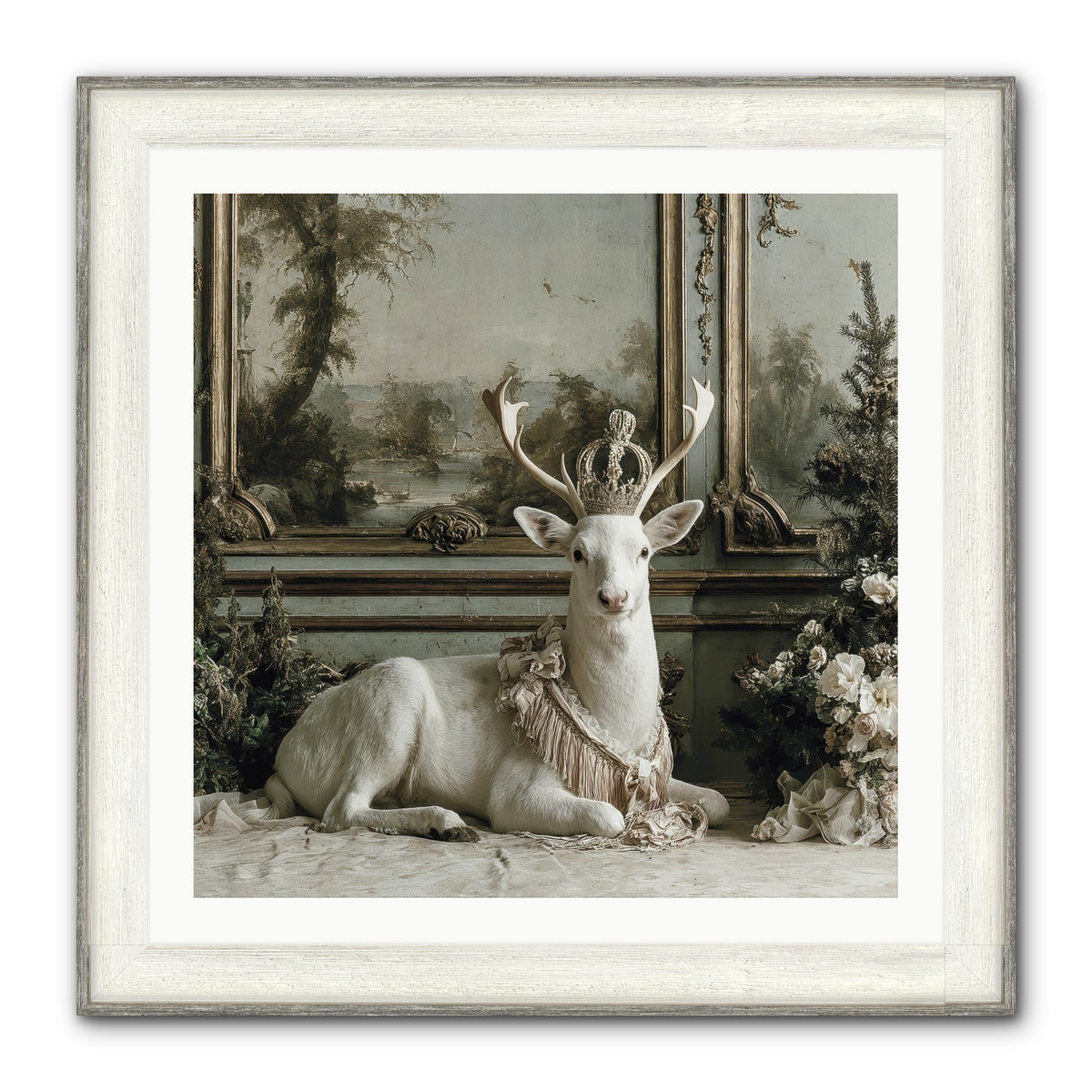 Tranquil In Tinsel & Frost Framed Print - Driftwood White 30x30