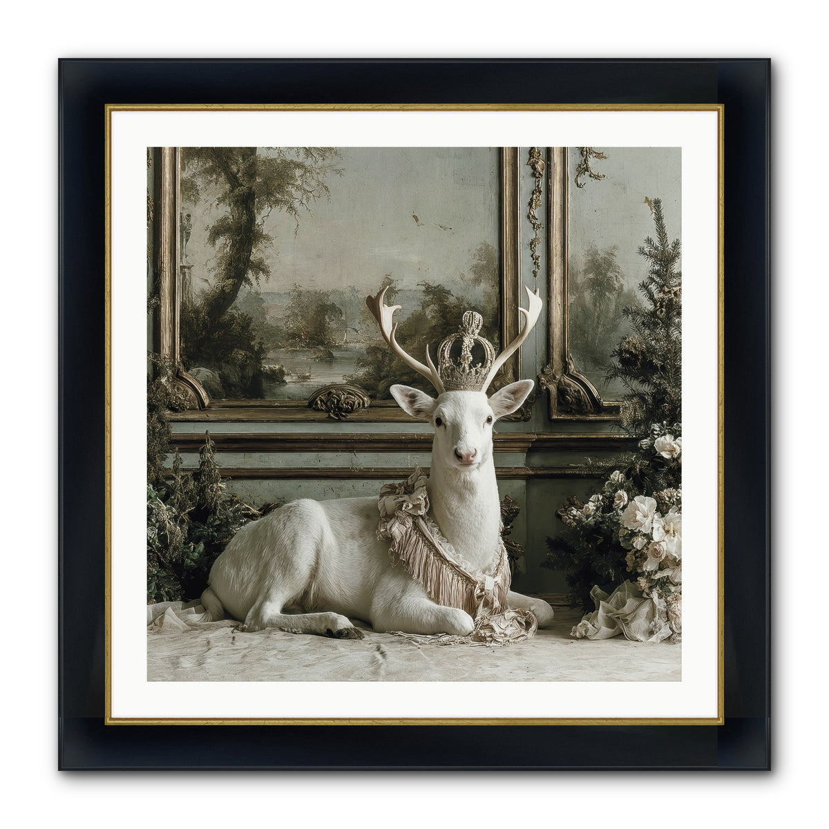 Tranquil In Tinsel & Frost Framed Print - Wide Black w/Gold 30x30