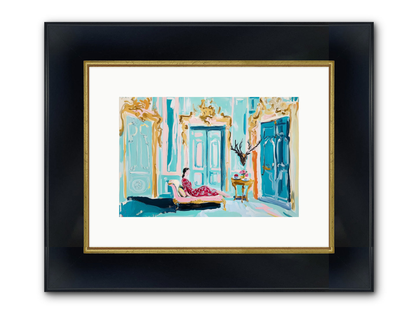 Tuesday In Azure Framed Print - Wide Black w/Gold 12x8