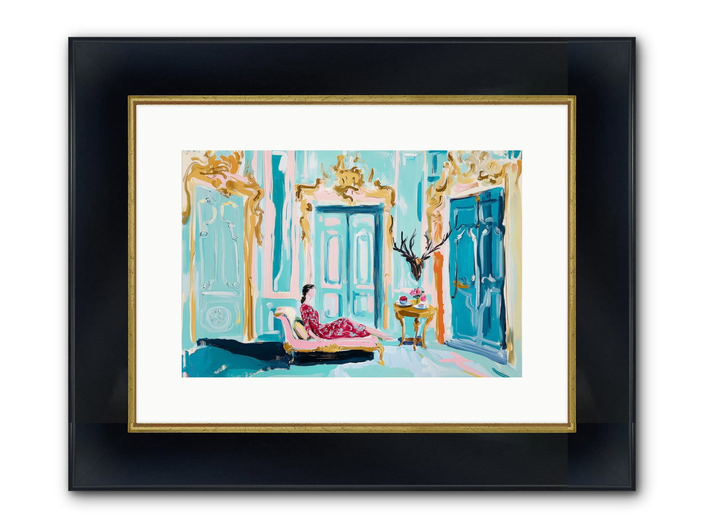 Tuesday In Azure Framed Print - Wide Black w/Gold 15x10